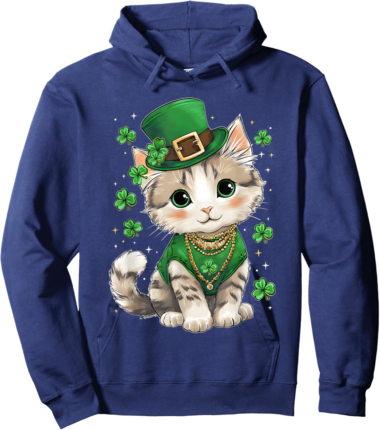 St Patricks Day Cat Leprechaun Hat Shamrock Saint Pattys Day Hoodie - Hoodie | Navy