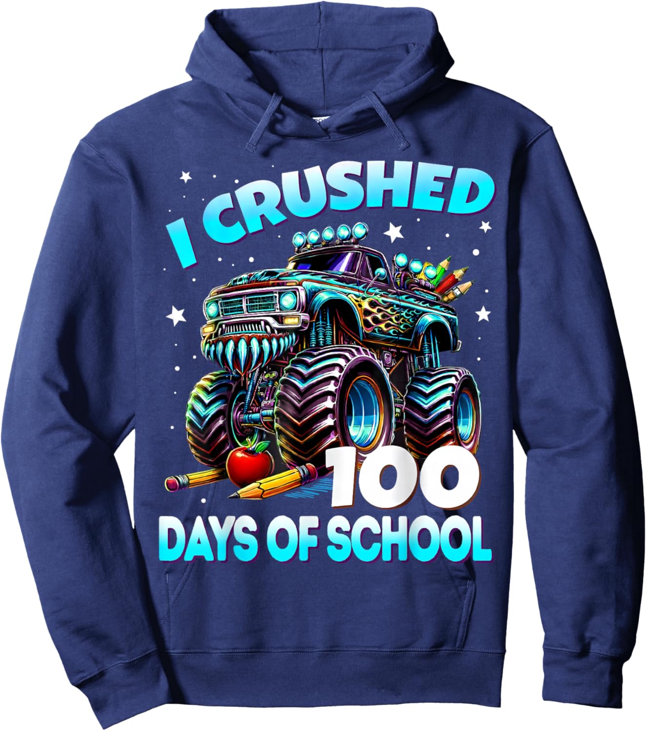 I Crushed 100 Days of School Monster Truck 100th Day Boys Hoodie - Hoodie | Navy