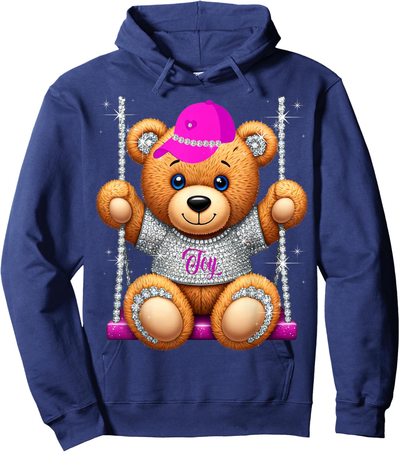 Cute Rhinestone Cartoon Funny Teddy Bear Hoodie - Hoodie | Navy