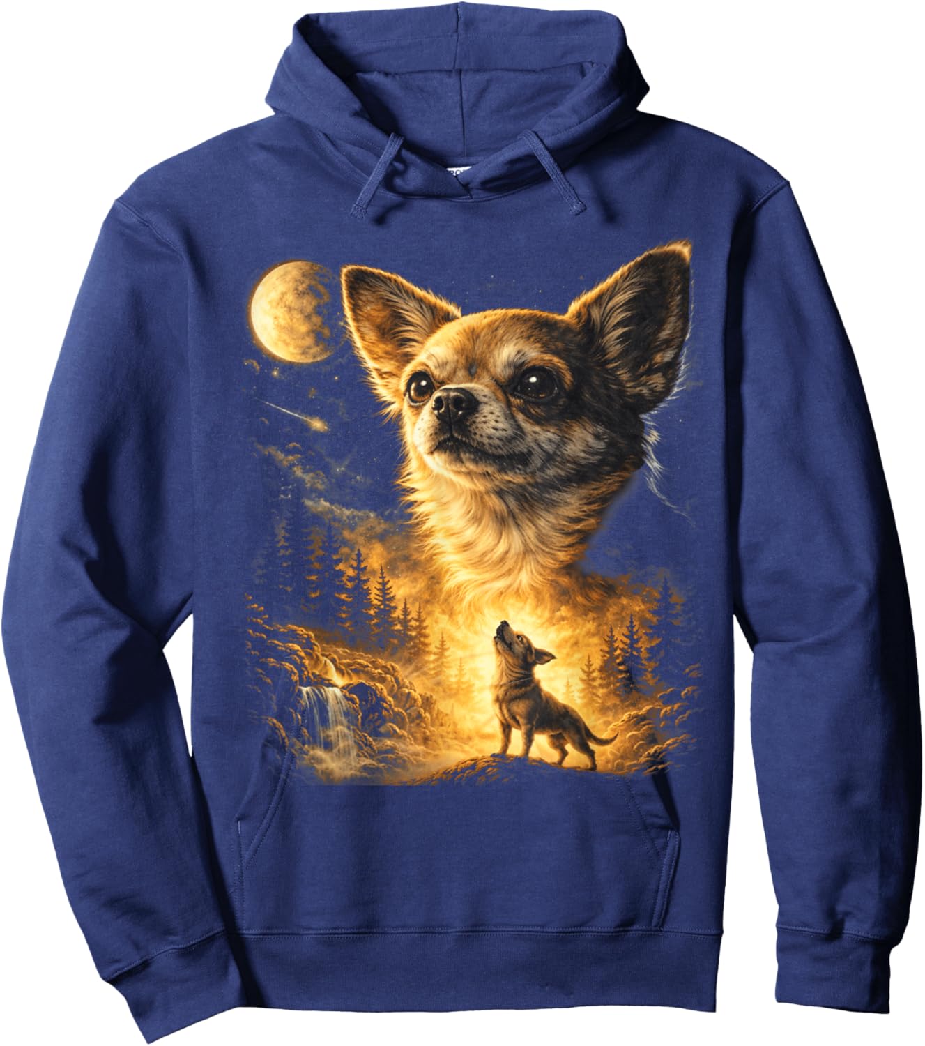 Chihuahua Howling The Moon Funny Chihuahua Meme Dog Parody Hoodie - Hoodie | Navy