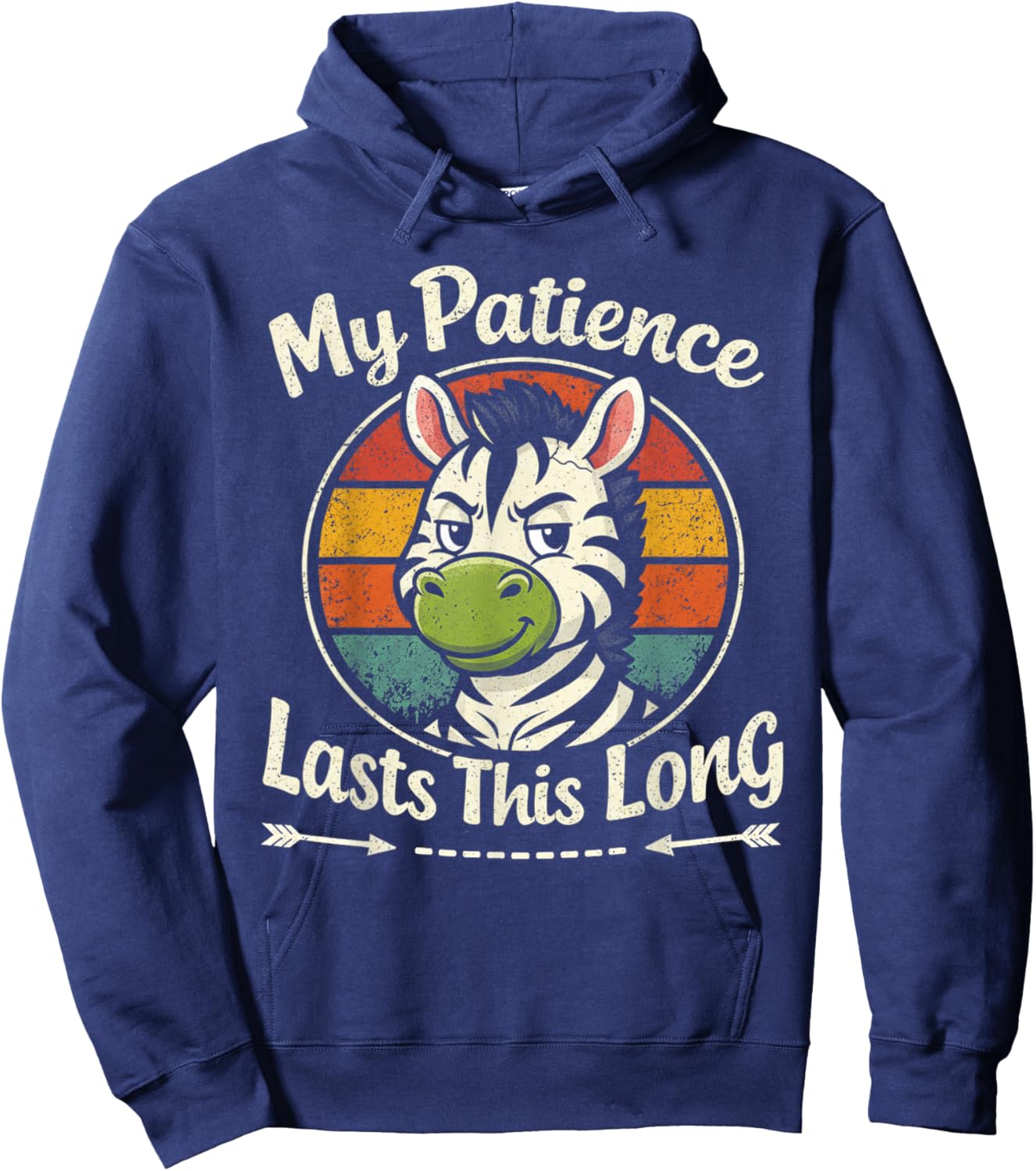 My Patience Lasts This Long Vibrant Retro Zebra Animal Lover Hoodie - Hoodie | Navy