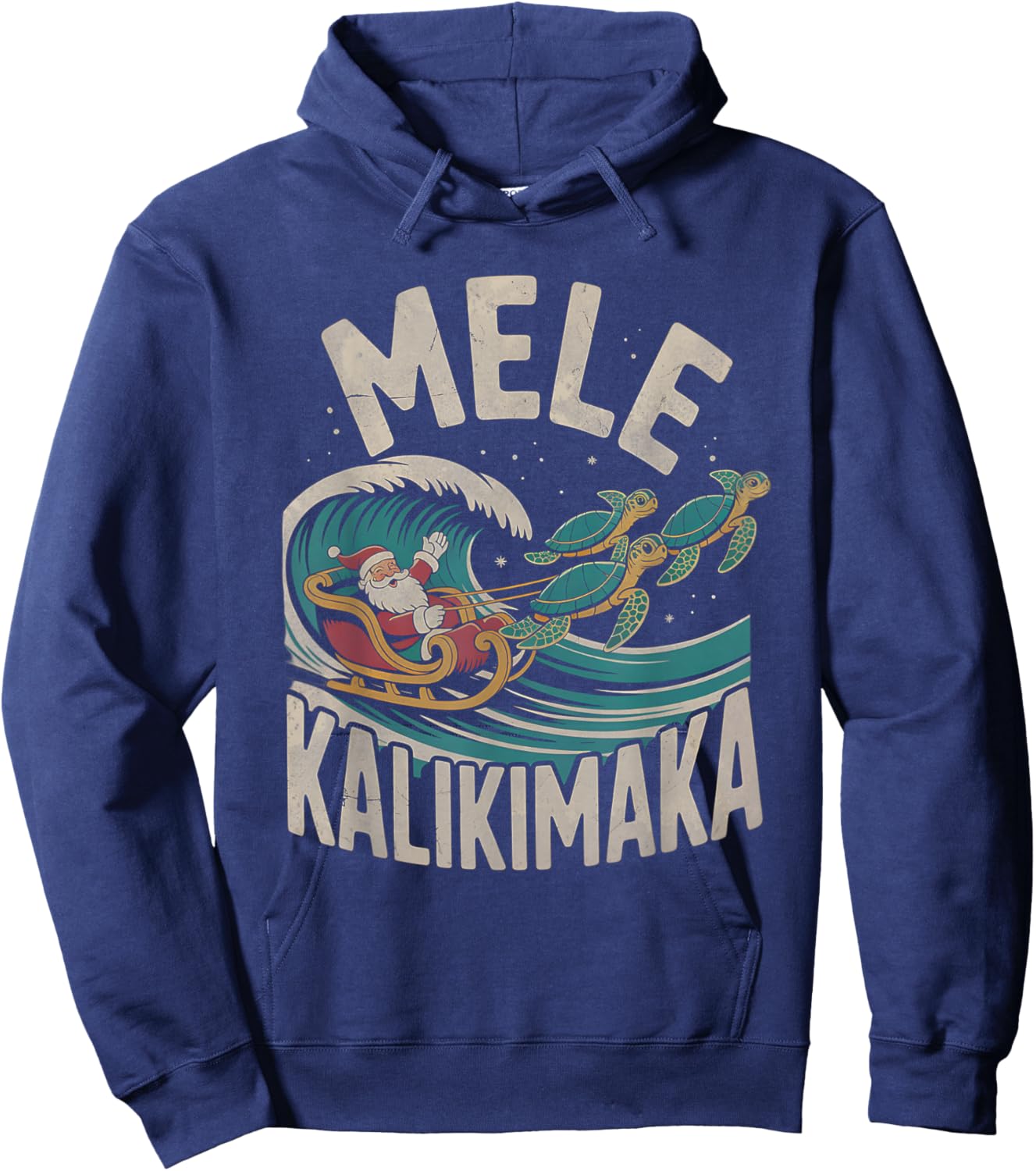 Mele Kalikimaka Sea Turtles Sleigh Santa Hawaii Christmas Hoodie - Hoodie | Navy