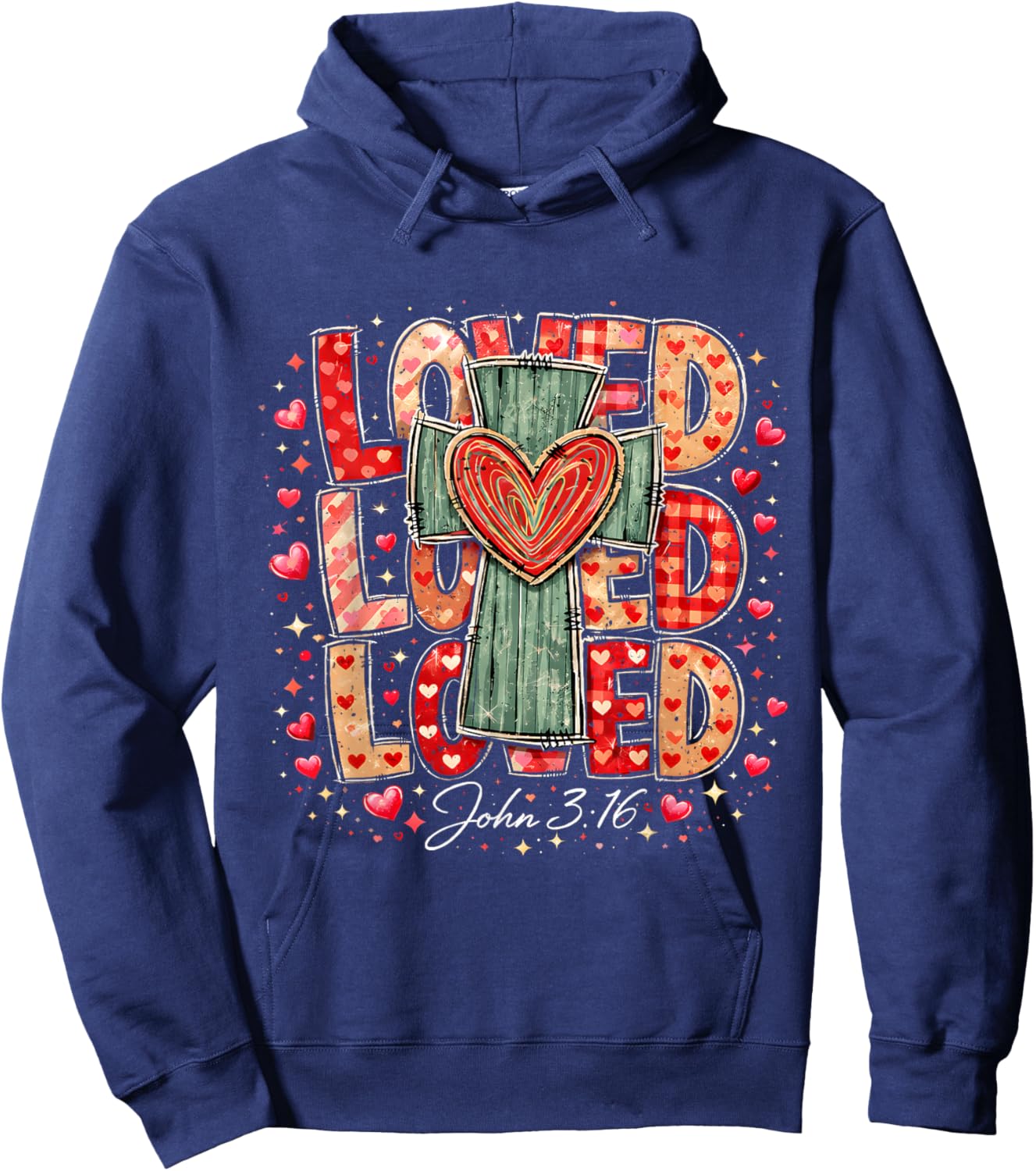 Loved John 3:16 Cross Valentine Jesus Christian Gift Hoodie - Hoodie | Navy