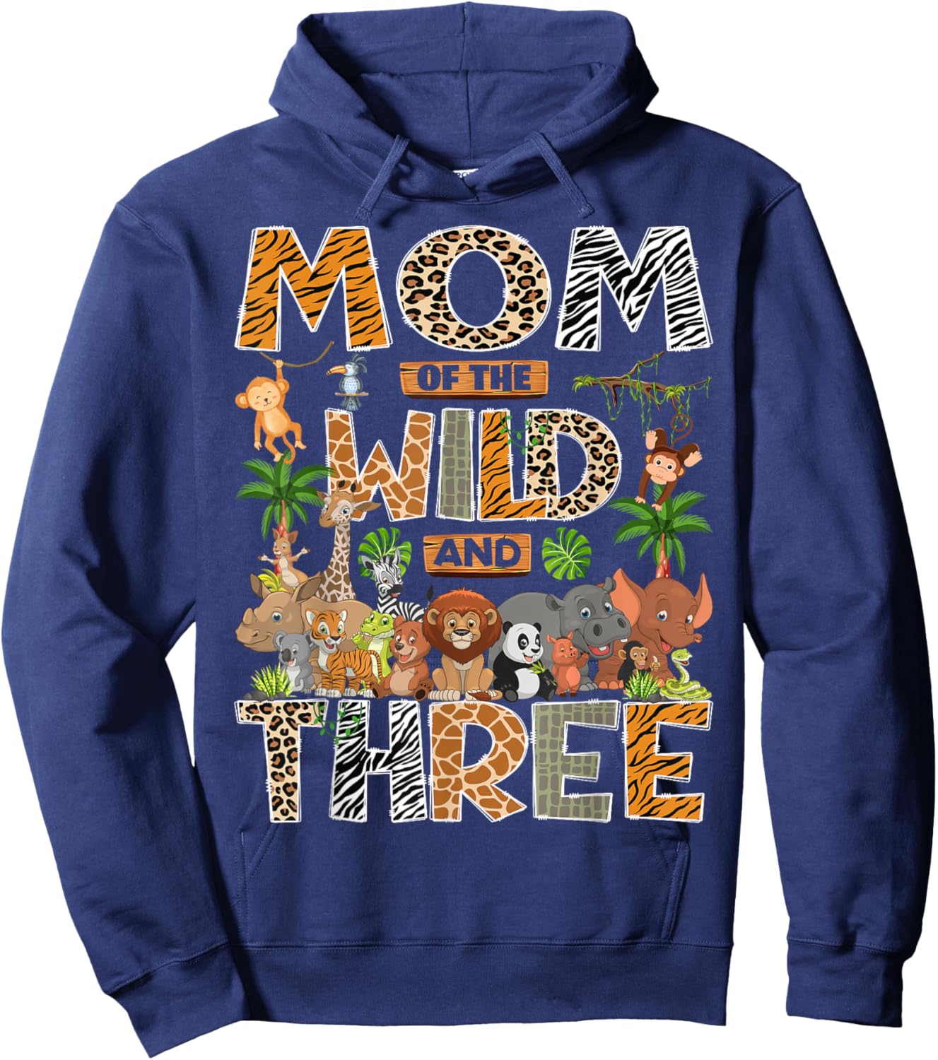 Mom of The Wild & Three 3rd Birthday Boy Safari Jungle Hoodie - Hoodie | Navy