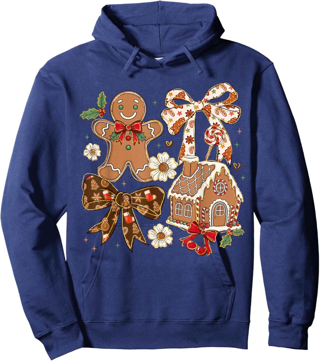 Christmas Gingerbread House Coquette Bow Xmas Girls Women Hoodie - Hoodie | Navy
