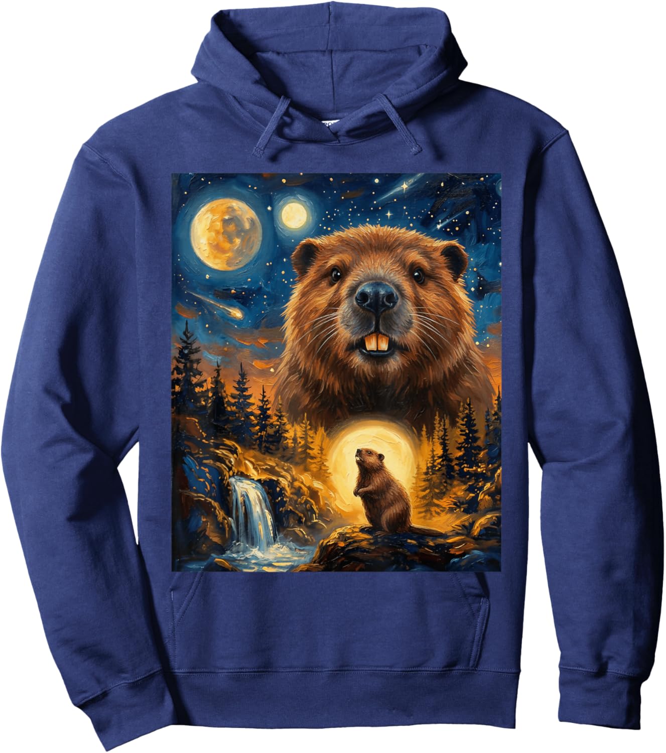 Beaver Howling to The Moon Hoodie - Hoodie | Navy