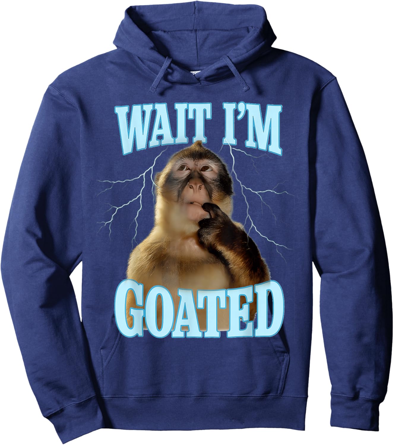 Wait I'm Goated Funny Thinking Monkey Meme Brainrot Hoodie - Hoodie | Navy