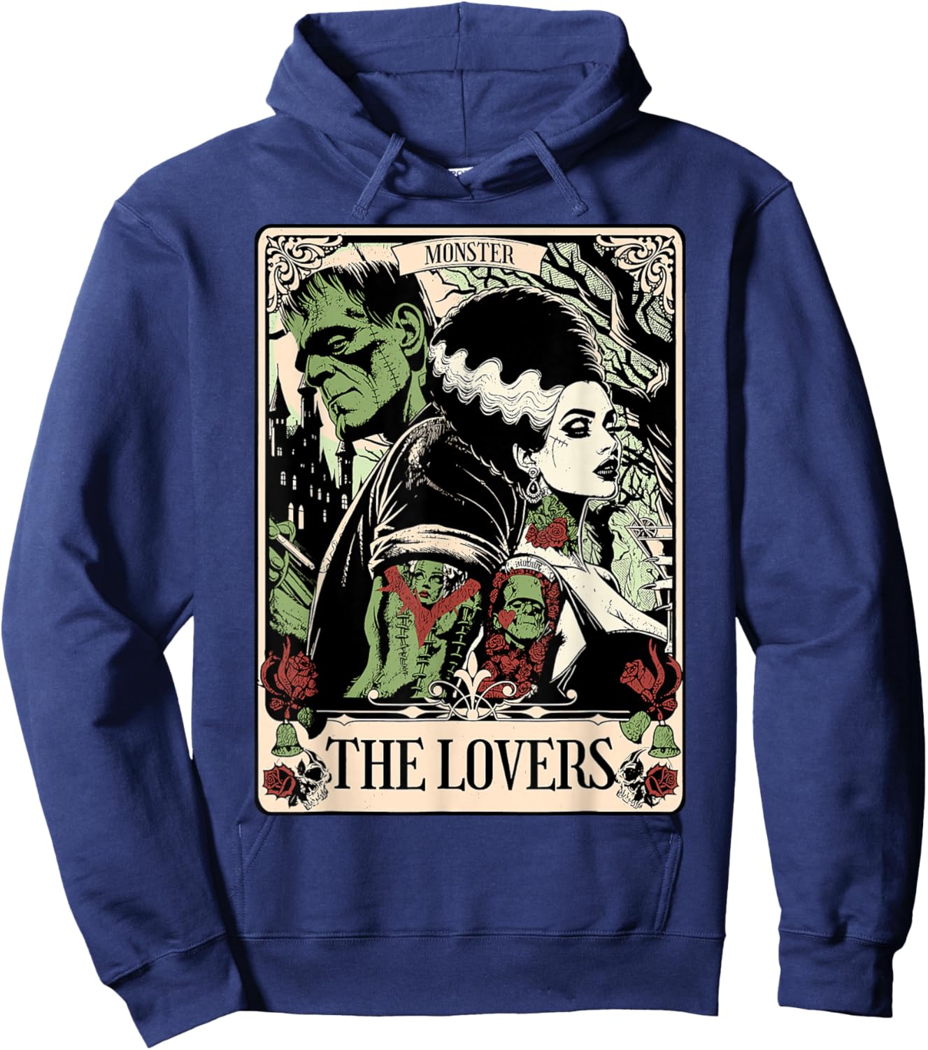Halloween The Monster and Bride The Lovers Tarot Card Hoodie - Hoodie | Navy
