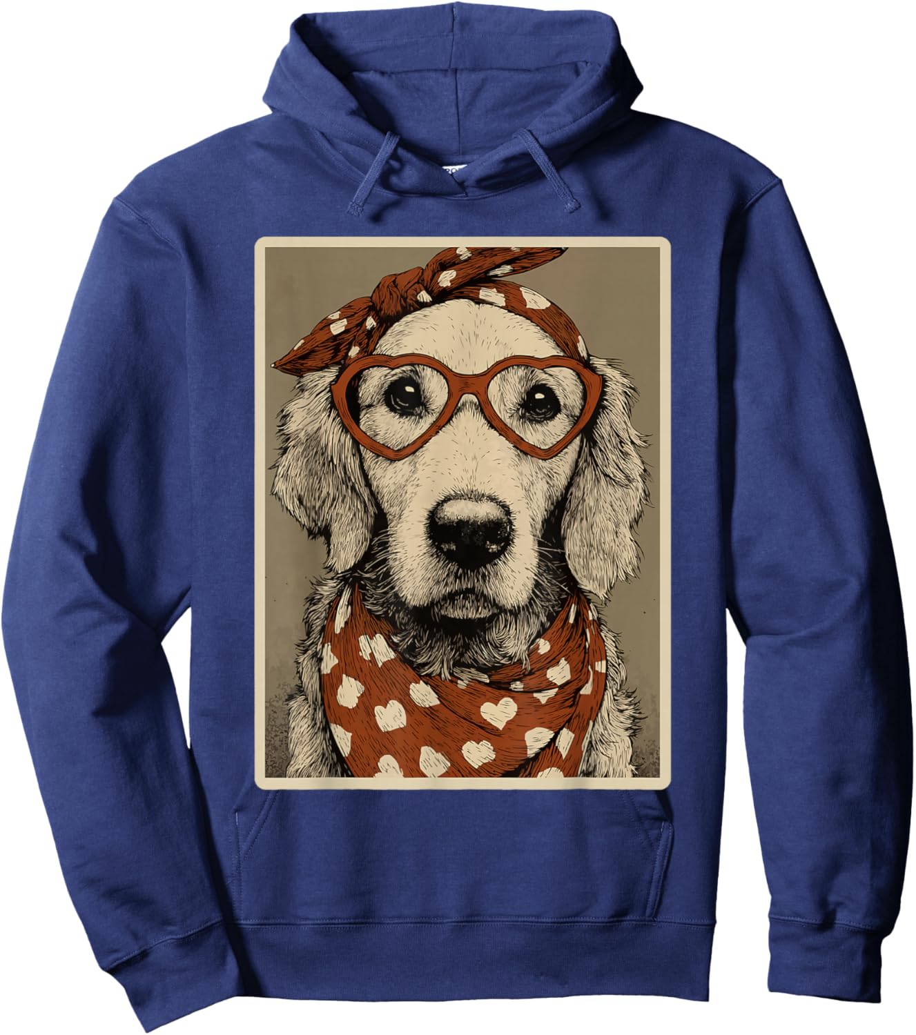 Golden Retriever with Hearts Glasses Valentines Dog Coquette Hoodie - Hoodie | Navy