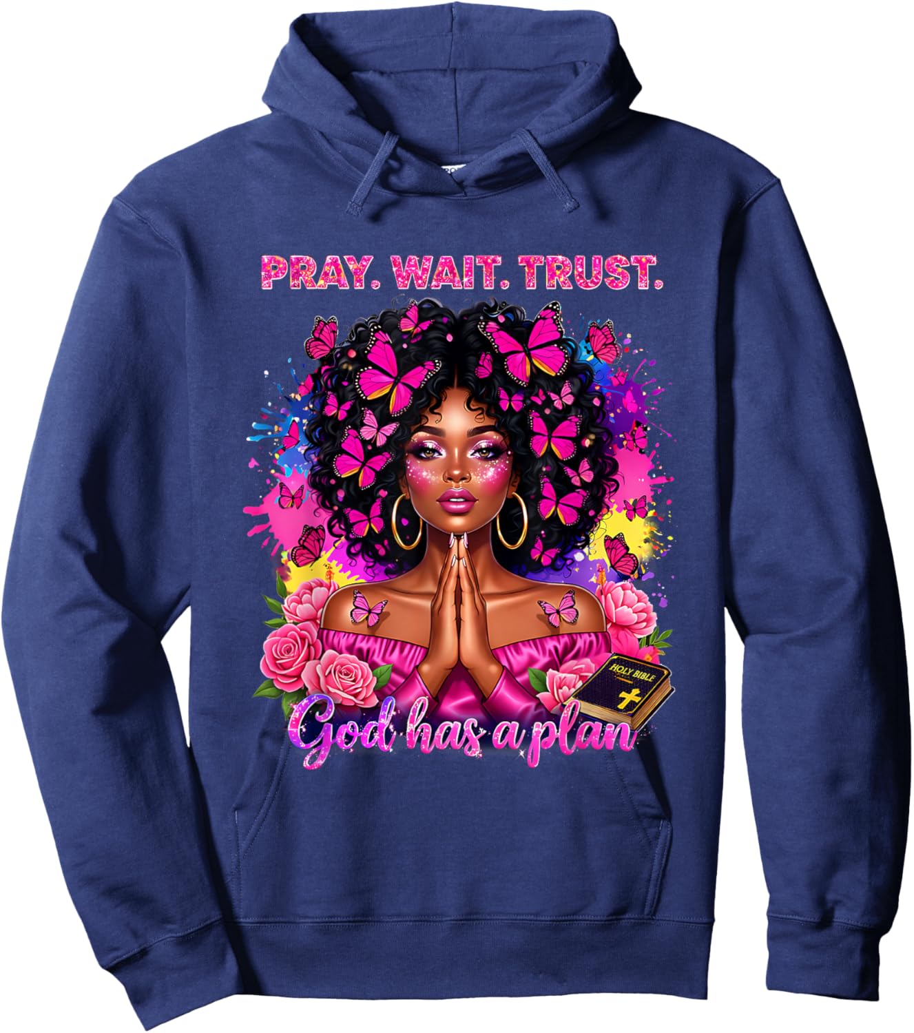 Christian Afro Faith God African American Black Women Hoodie - Hoodie | Navy