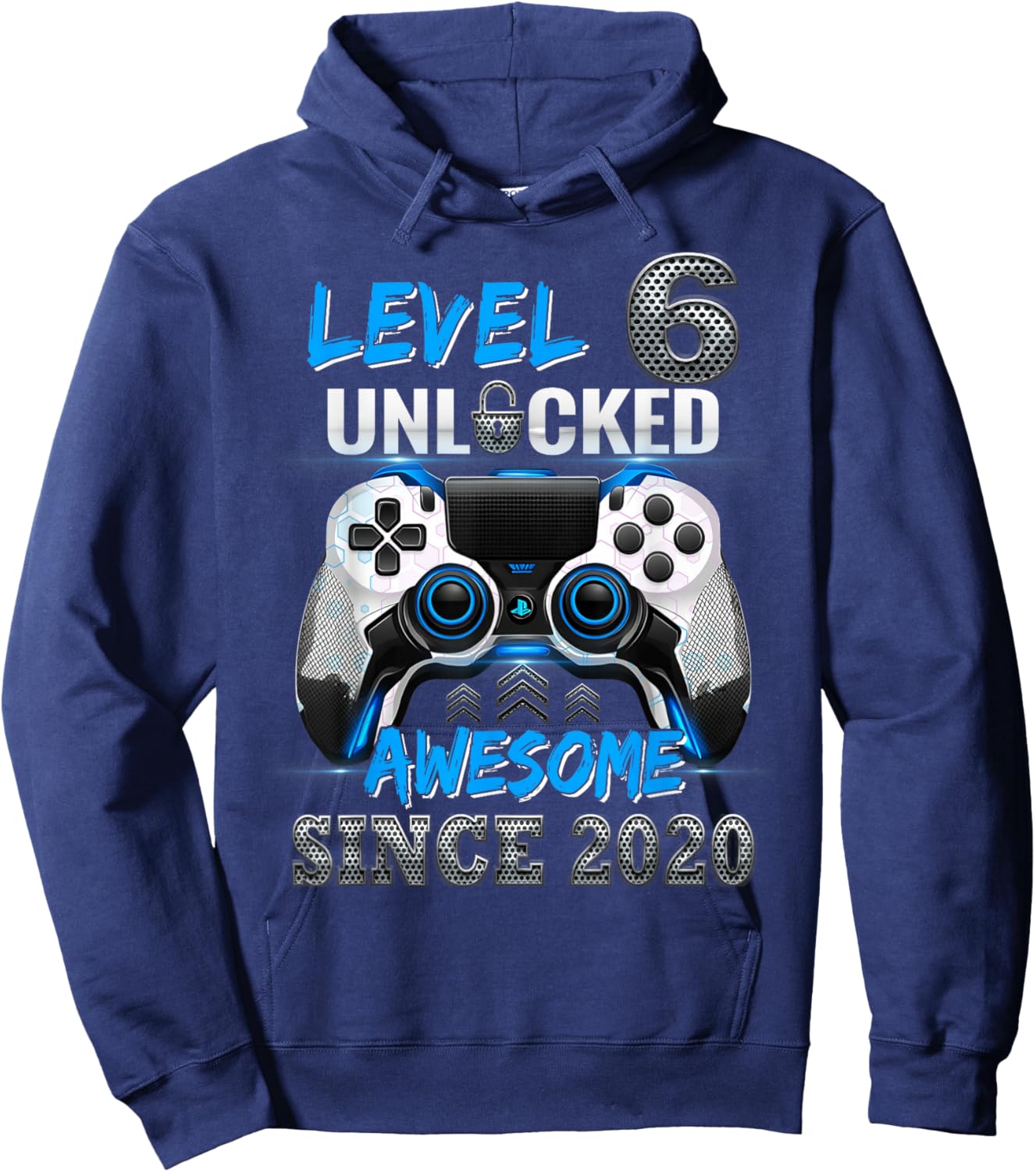 Level 6 Unlocked Awesome Since 2020 6th Birthday Gaming Hoodie - Hoodie | Navy