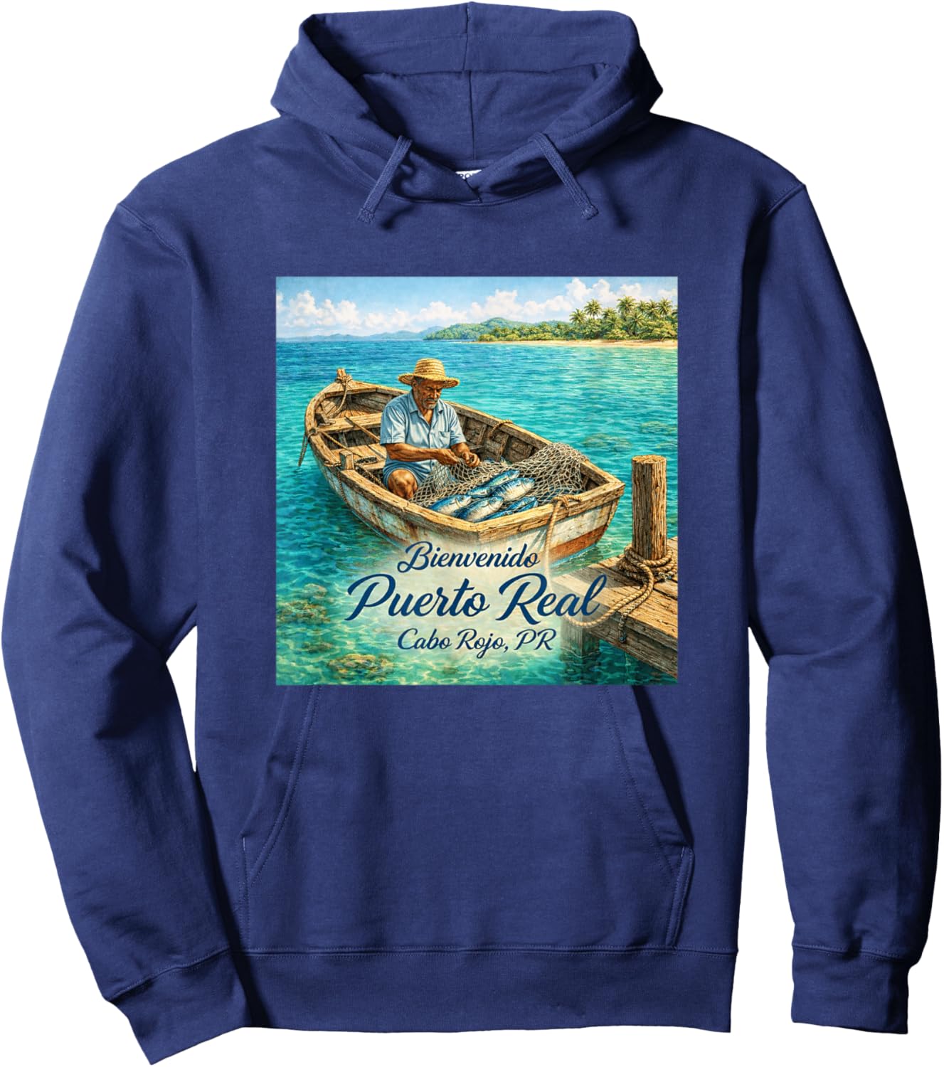 Puerto Real Cabo Rojo PR – Coastal Fishing Village Design Hoodie - Hoodie | Navy