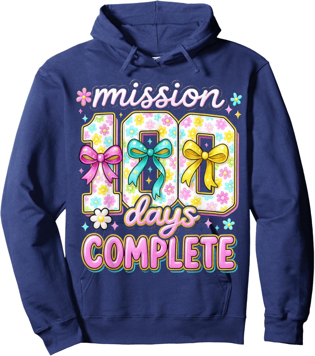 Mission 100 Days Complete Coquette Teacher 100th Day Hoodie - Hoodie | Navy