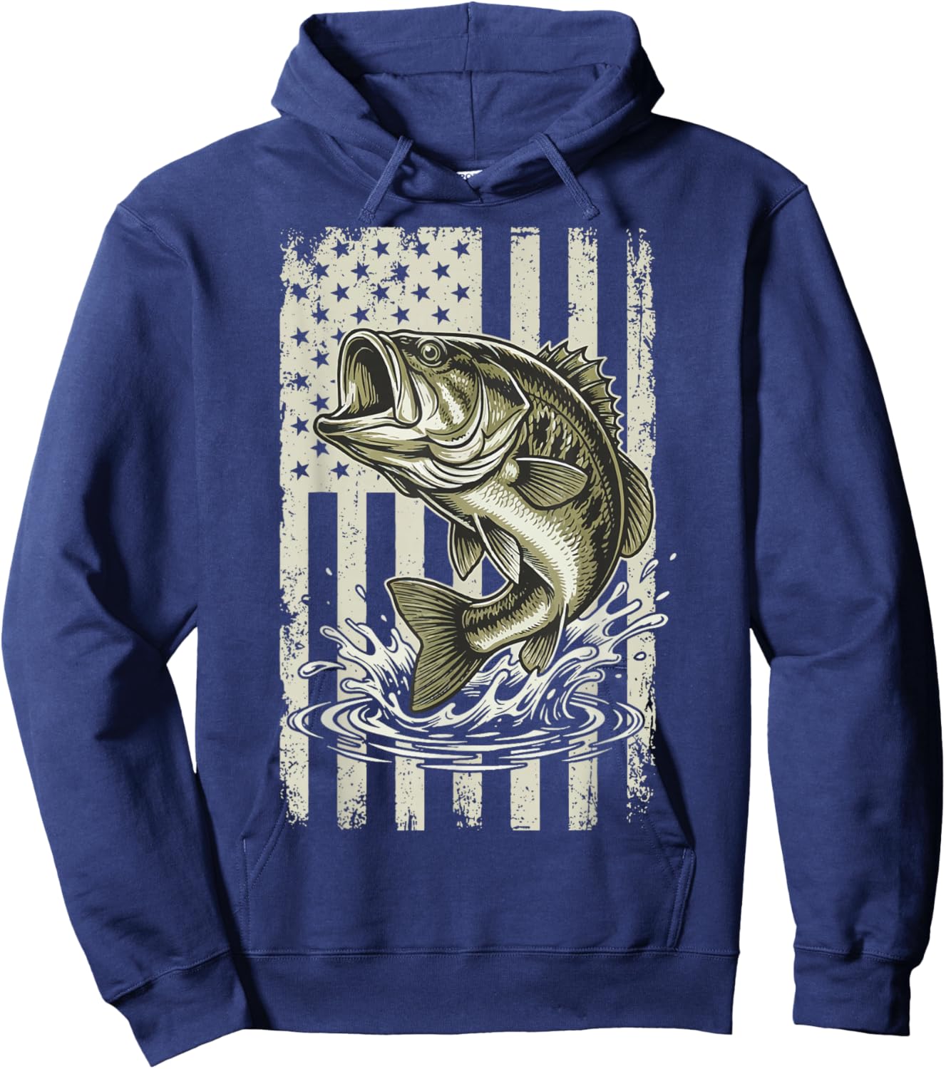 Bass Fish USA Flag Fishing 4th of July Patriot Hoodie - Hoodie | Navy