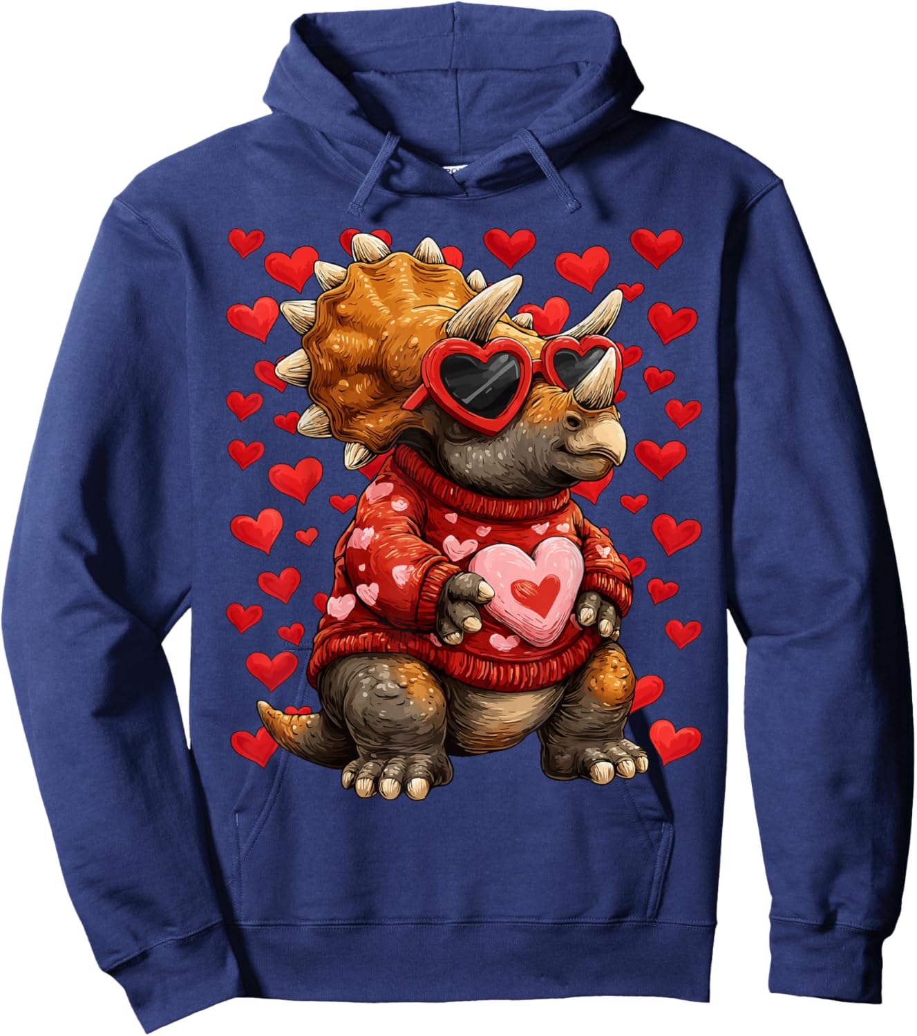 Triceratops with Heart Sunglasses Valentines Day Dinosaurs Hoodie - Hoodie | Navy