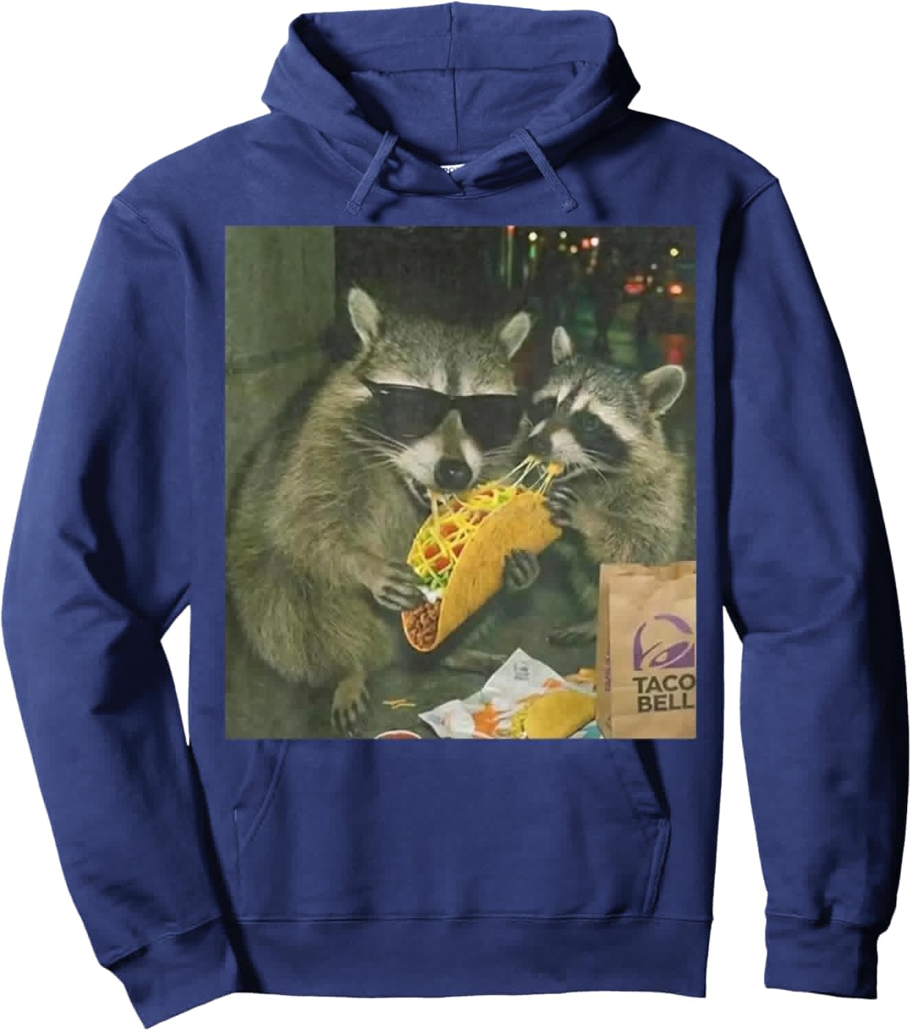Funny Vintage Raccoon Eating Tacos Meme Humor Men Women Hoodie - Hoodie | Navy