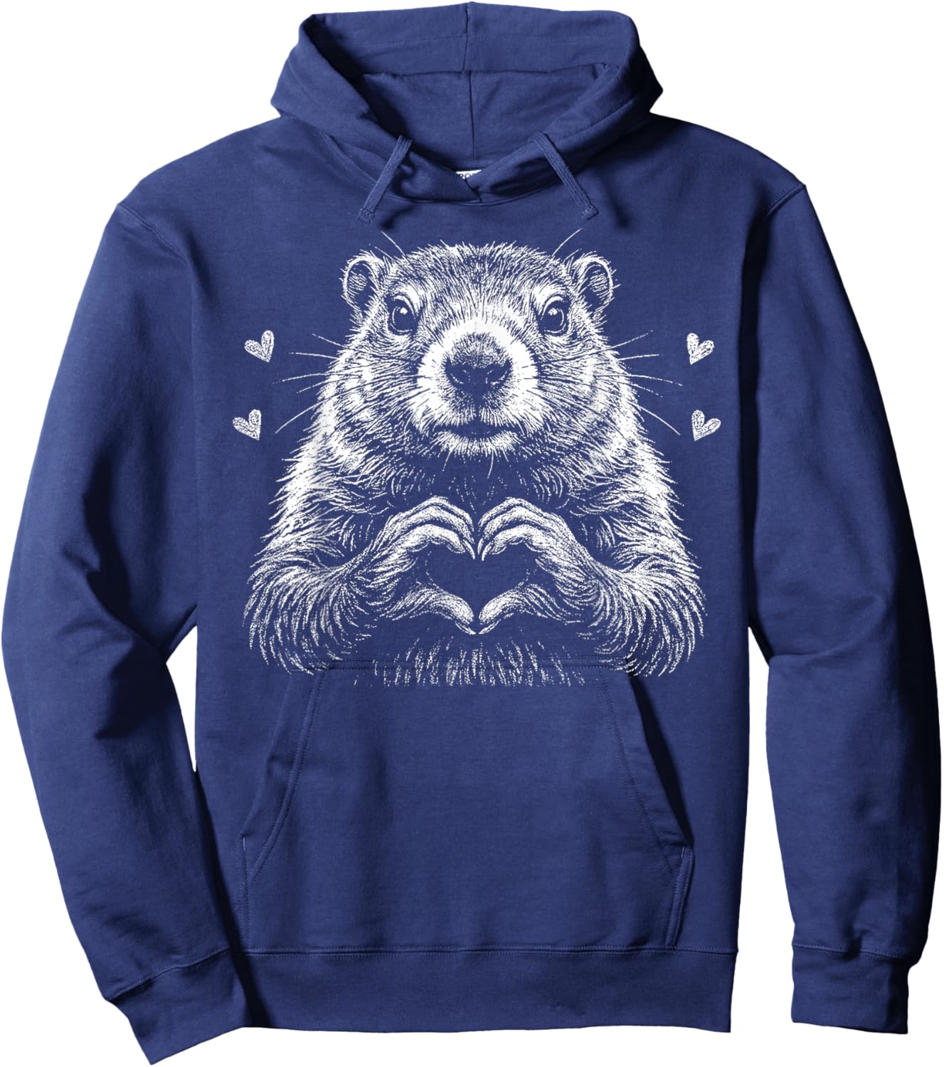 Groundhog Red Heart Shape Valentine's Day Animal Lovers Hoodie - Hoodie | Navy