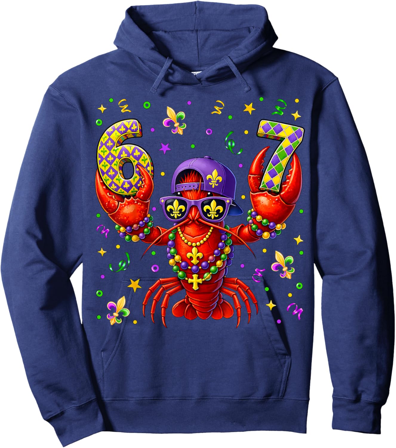 67 Mardi Gras Crawfish Beads Six Seven Carnival Boy Kids 6 7 Hoodie - Hoodie | Navy