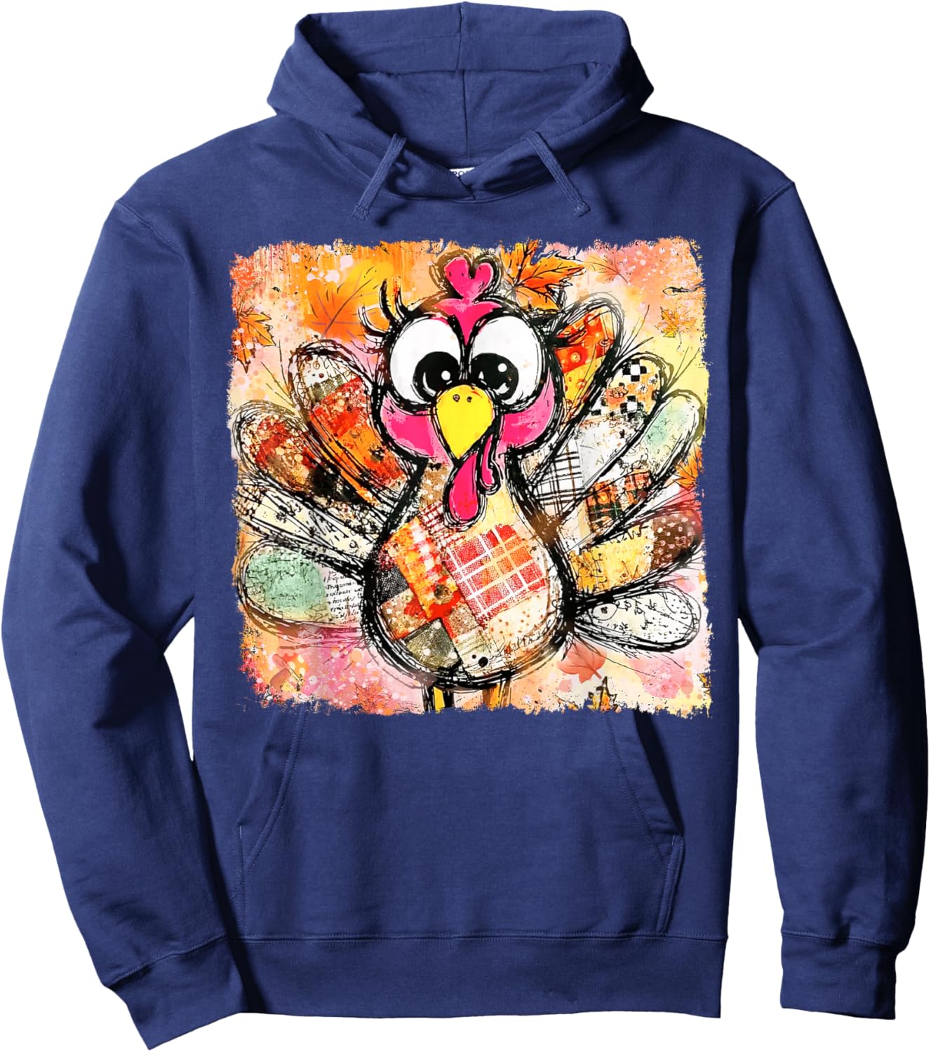Retro Colorful Turkey Thanksgiving Family Fall Winter Autumn Hoodie - Hoodie | Navy