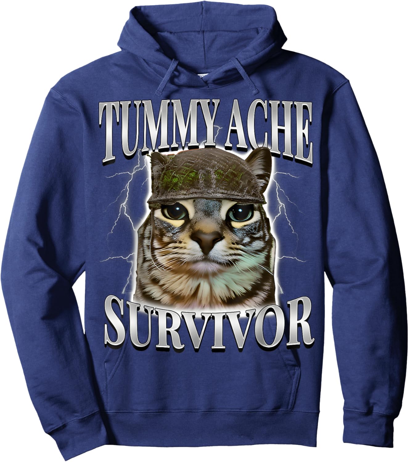 Funny Saying Cats Tummy Ache Survivor Cat Meme Humor Men Hoodie - Hoodie | Navy