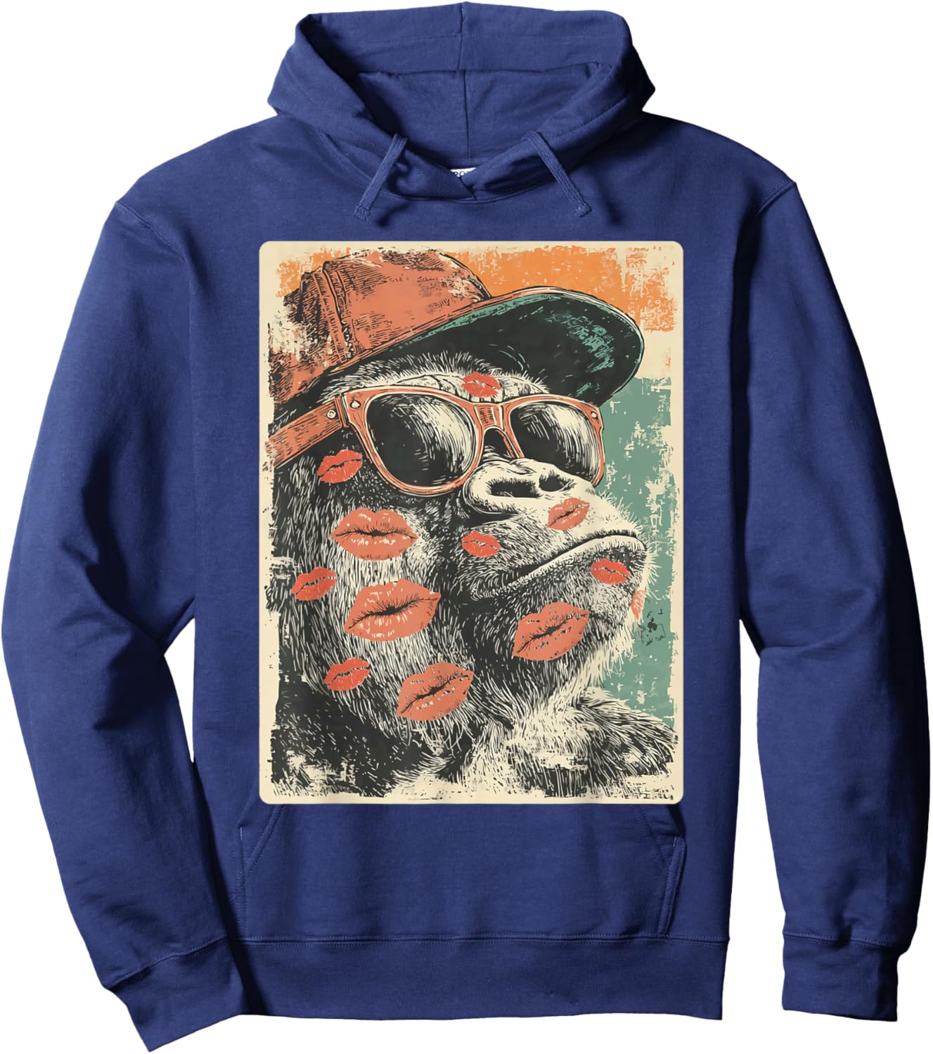 Cute Gorilla with Sunglasses Kisses Valentine's Day Animal Hoodie - Hoodie | Navy