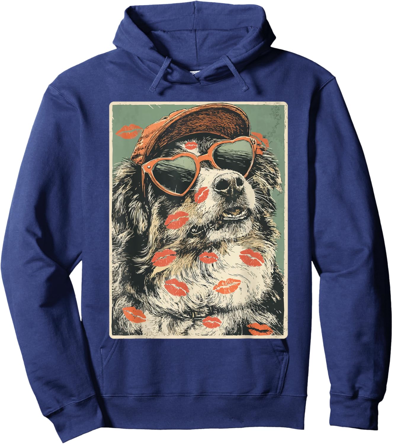 Australian Shepherd in Sunglasses Aussie Dog Valentine's Day Hoodie - Hoodie | Navy