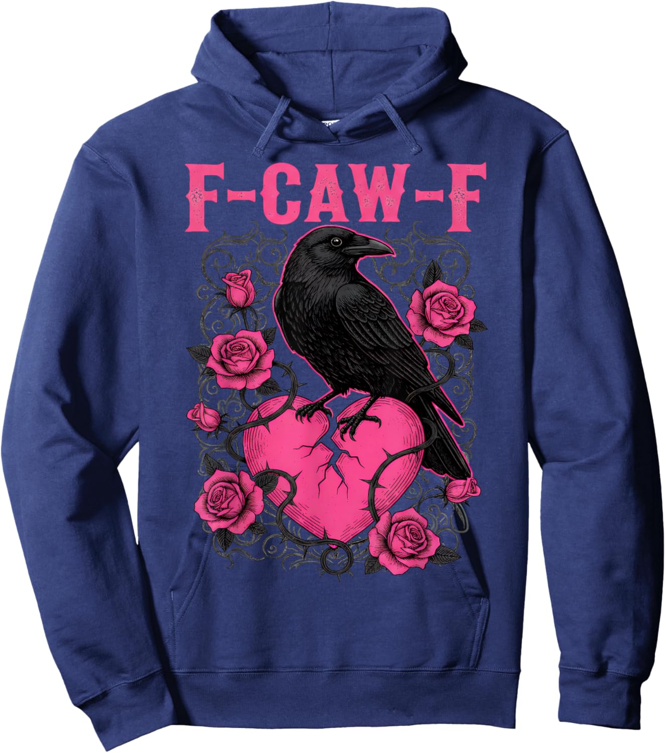 F-Caw-F Crow Roses Broken Heart Anti Valentines Day Lovers Hoodie - Hoodie | Navy