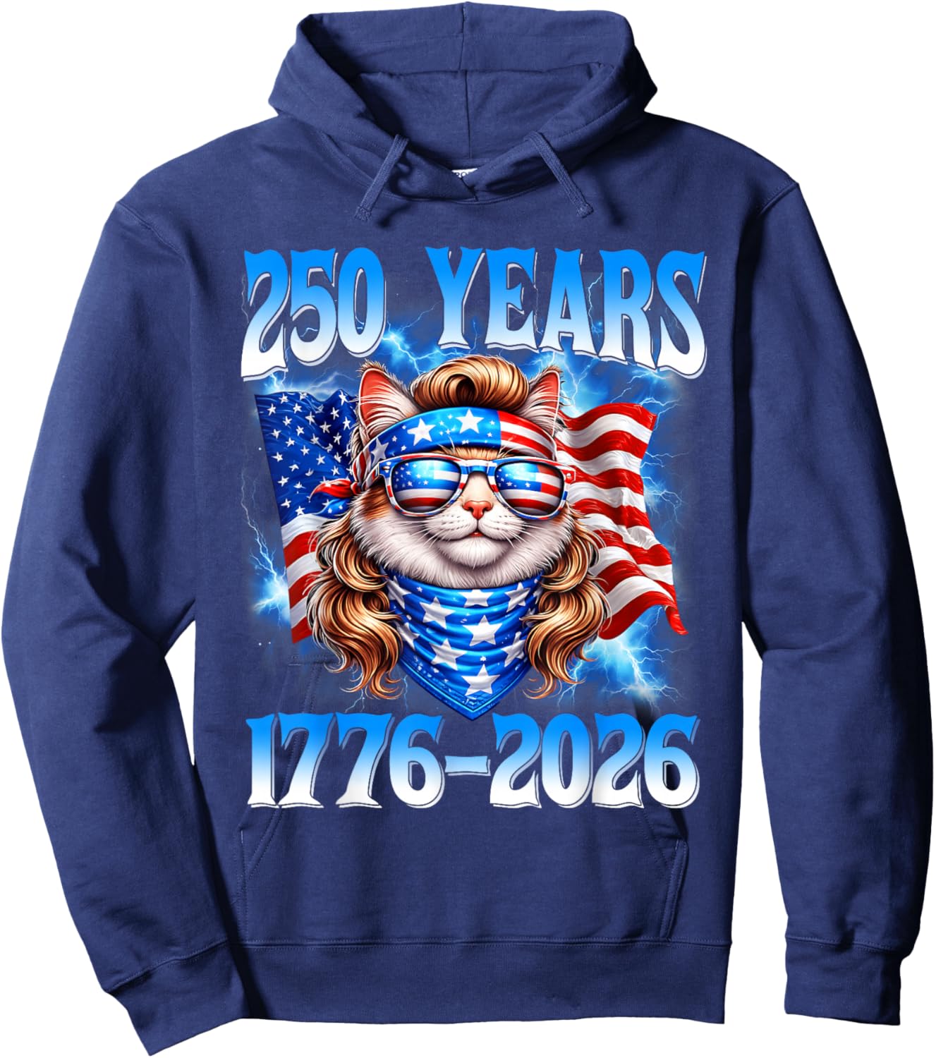250 Years American 1776 2026 250th USA Cat 4th of July Hoodie - Hoodie | Navy