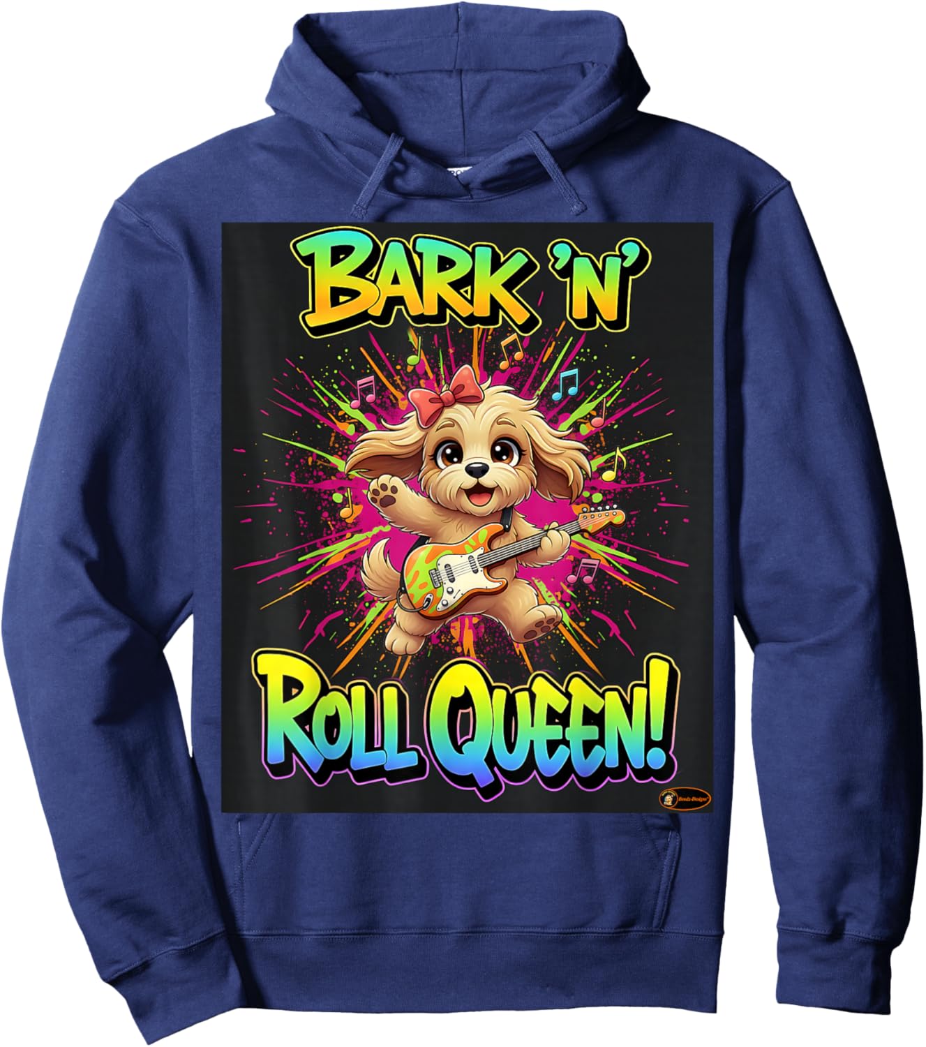 Cute Rock Puppy Guitar Design for Kids and Music Lovers Hoodie - Hoodie | Navy