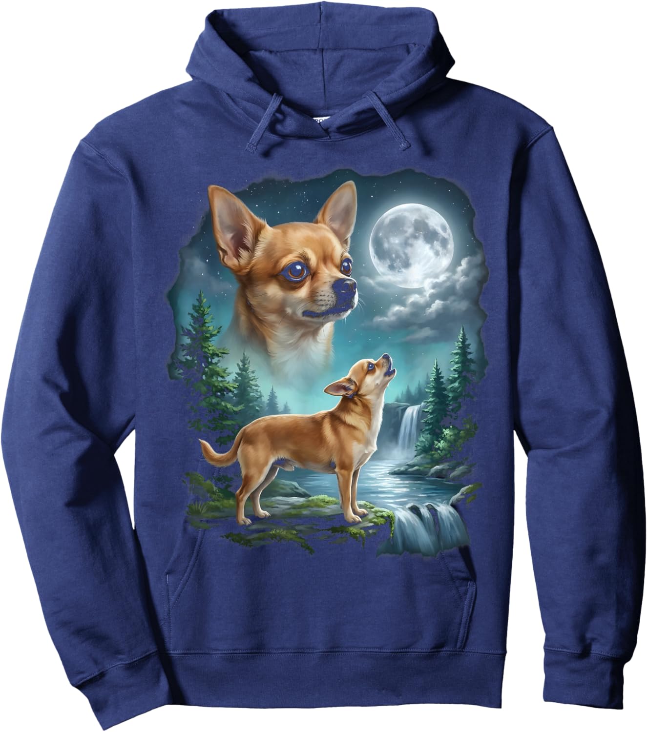 Chihuahua Dog Moonlit Night Art Chihuahua Howling at Moon Hoodie - Hoodie | Navy