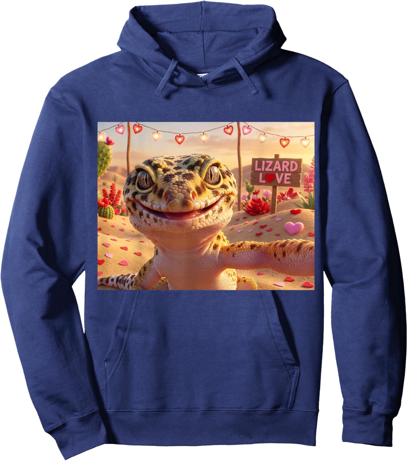 Leopard Gecko Selfie Valentine’s Day Funny Lizard Love Heart Hoodie - Hoodie | Navy
