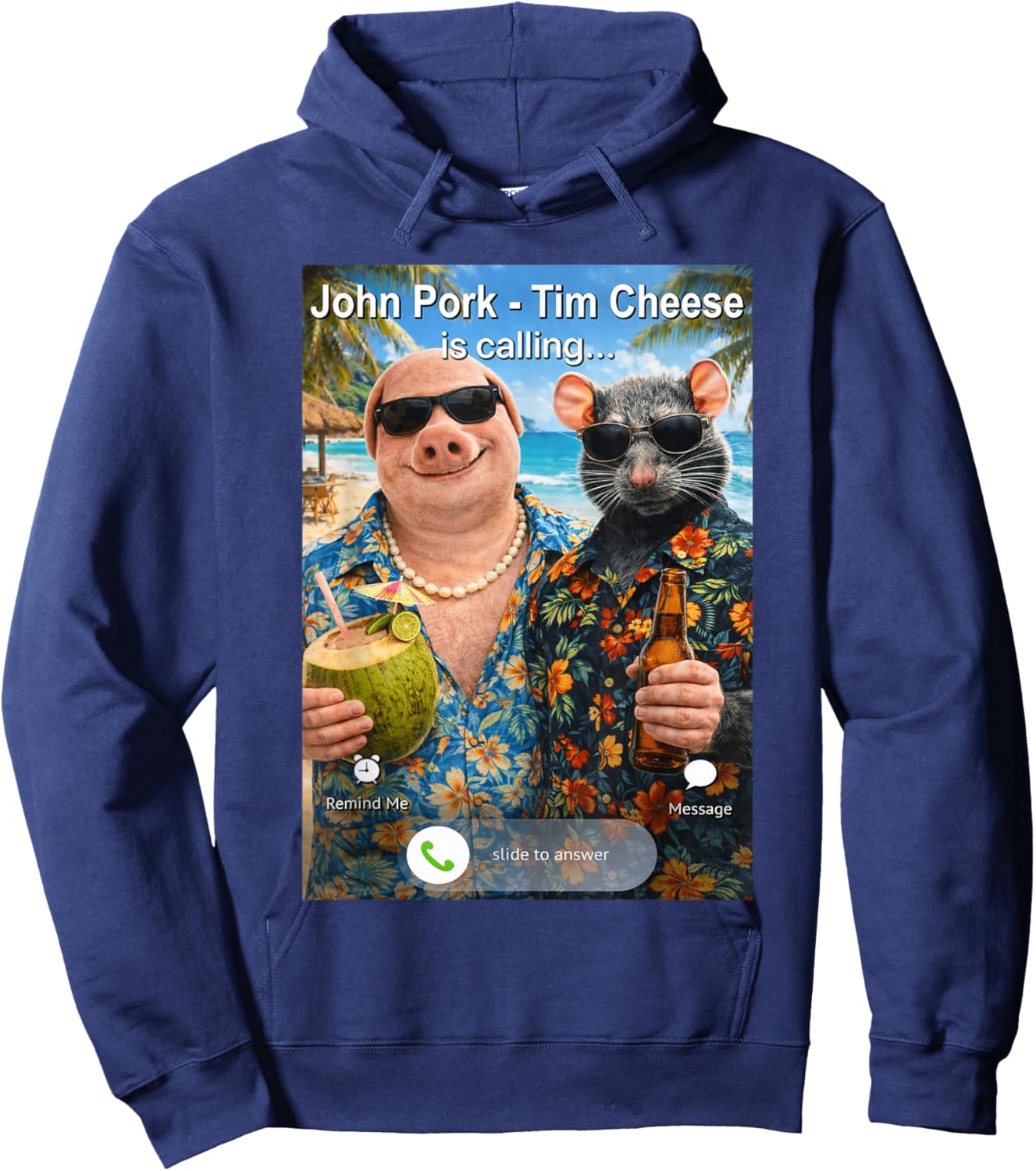 Funny Summer Holiday John Pork and Tim Cheese is Calling Hoodie - Hoodie | Navy