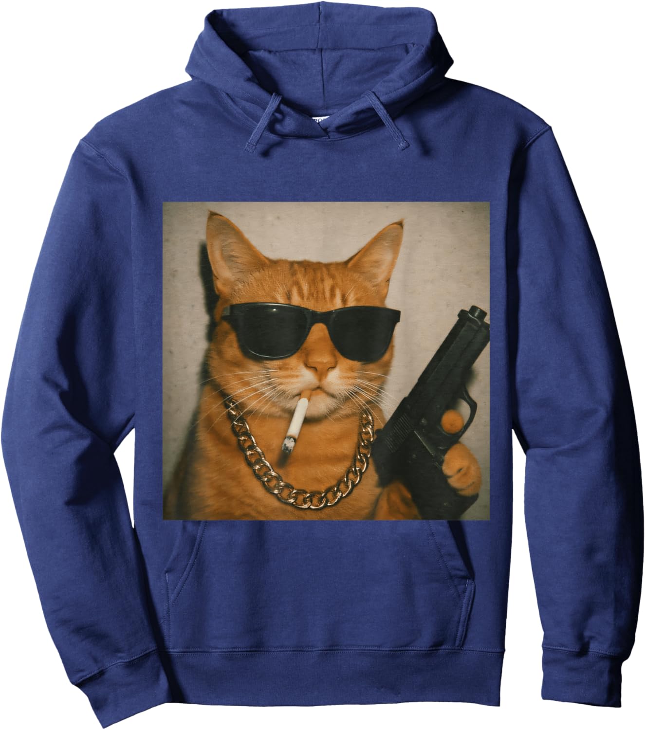 Funny Gangster Cat Smoking Gen Z Retro Meme Cat Lover Hoodie - Hoodie | Navy