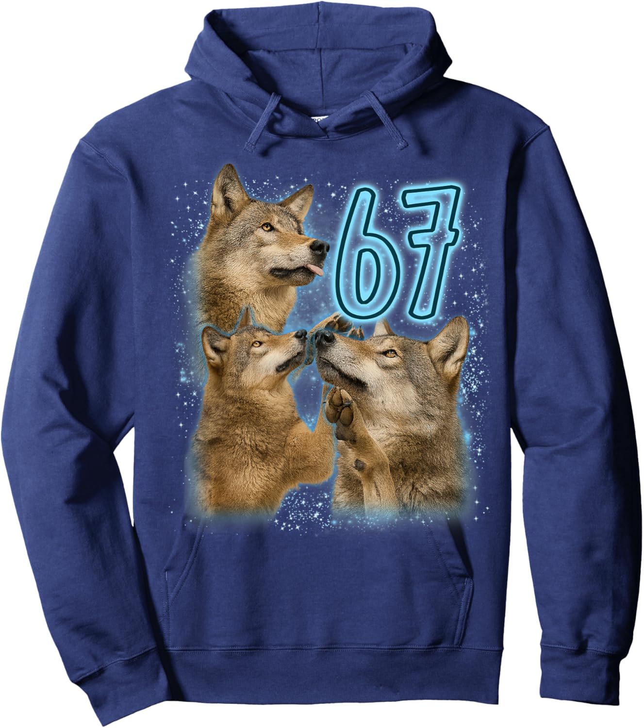 Wolf Lover 67 Meme Funny Six Seven Sarcastic Wild Animal Hoodie - Hoodie | Navy