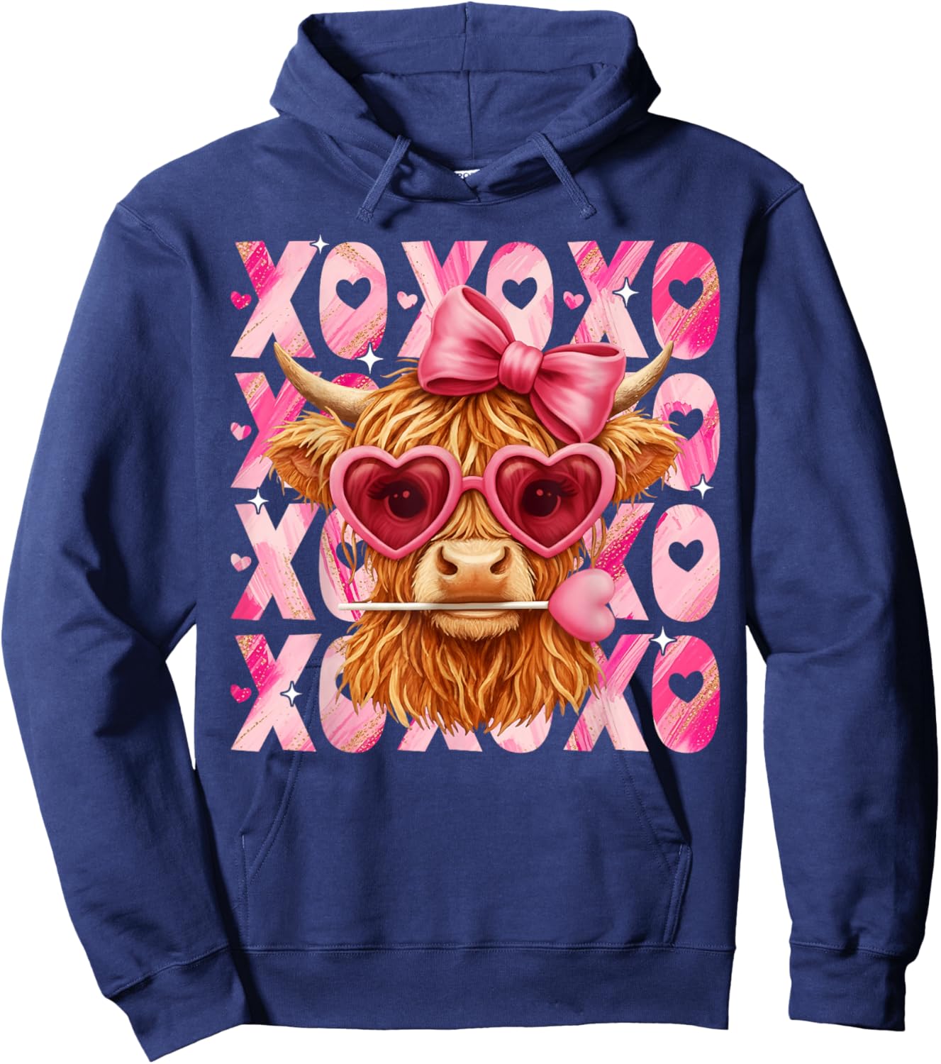 XOXO Valentine Heifer Cow Heart Sunglasses Girl Women Kid Hoodie - Hoodie | Navy