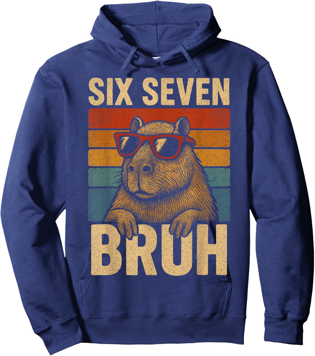 Six Seven Bruh Capybara Retro Vintage Funny 67 Meme Kids Hoodie - Hoodie | Navy