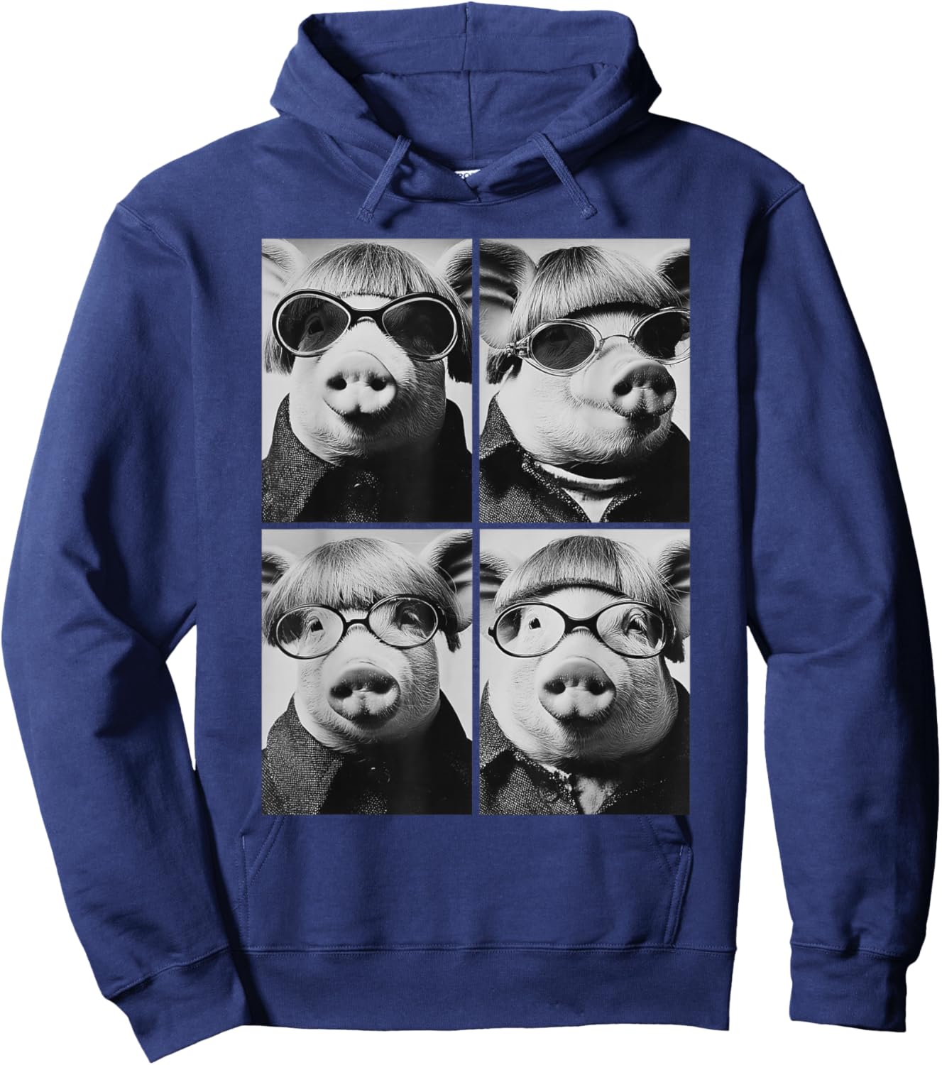 Funny Pigs with Sunglasses Farm Animals Meme Bob Haircut Hoodie - Hoodie | Navy