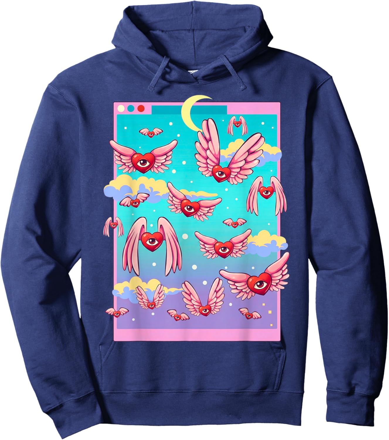 Weirdcore Trippy One Eyed Hearts Valentine's Day Dreamcore Hoodie - Hoodie | Navy