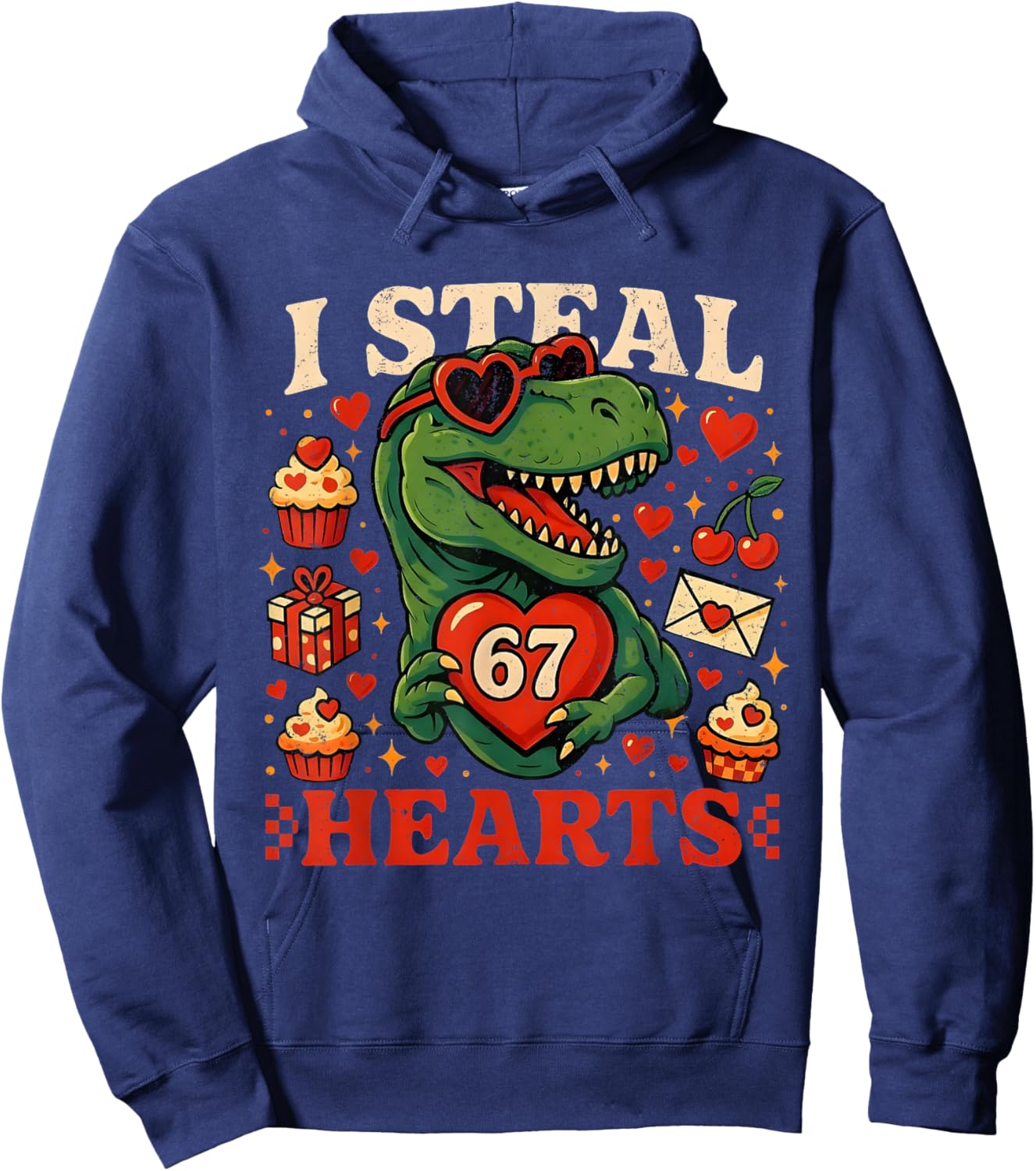 I Steal Hearts 67 Funny Valentine T-rex Dinosaur Meme Hoodie - Hoodie | Navy