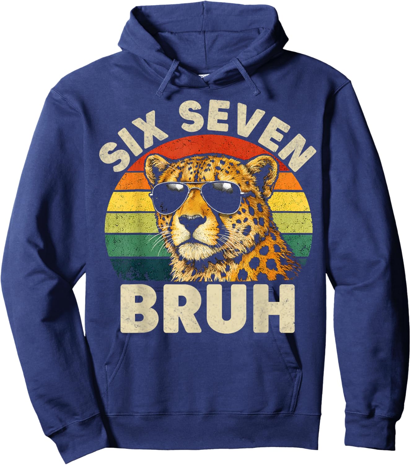Boys Animal Print Clothes Six Seven Bruh Cheetah 67 Meme Hoodie - Hoodie | Navy