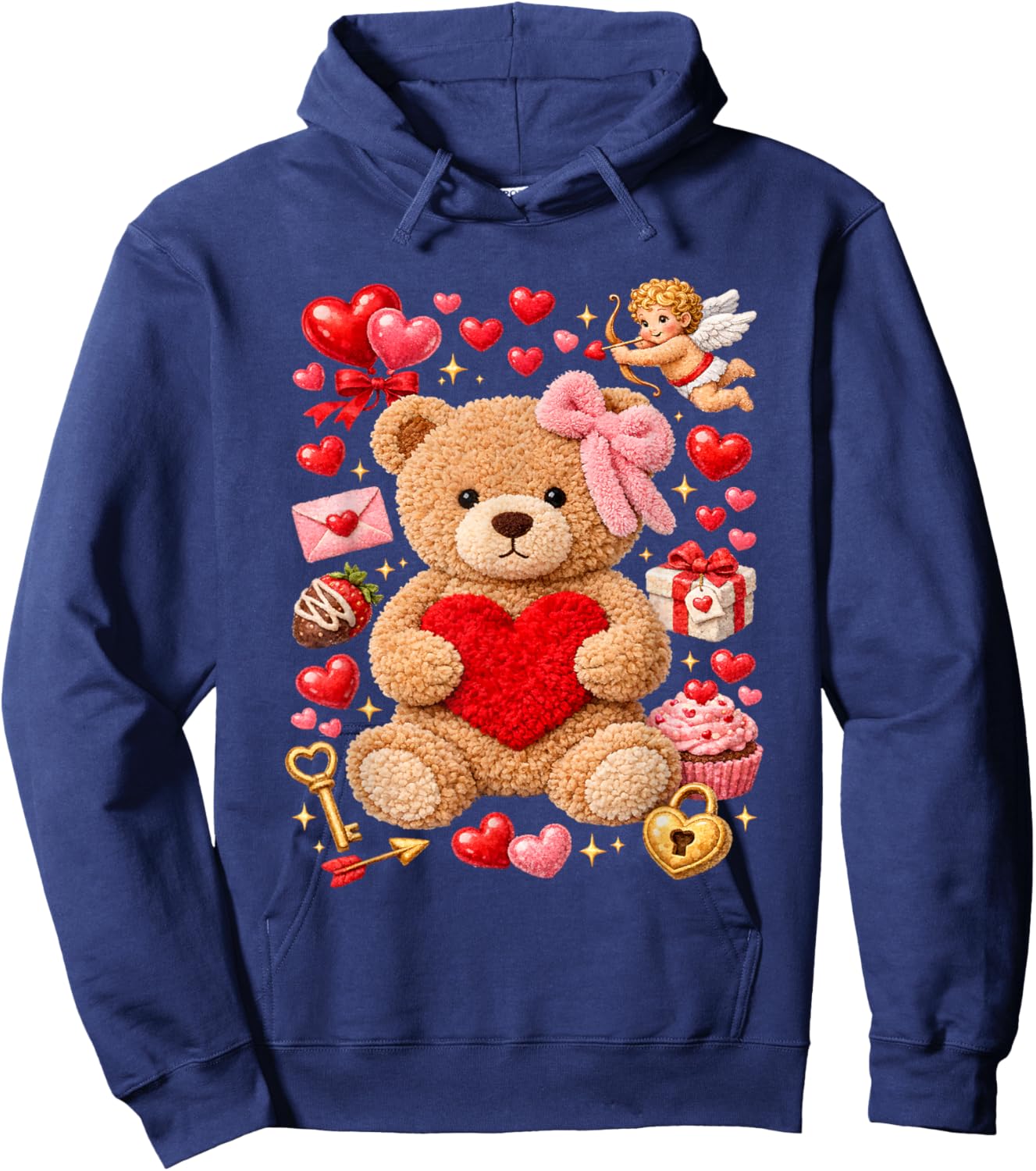 Be My Valentine Cute Crochet Yarn Teddy Bear Love Hoodie - Hoodie | Navy