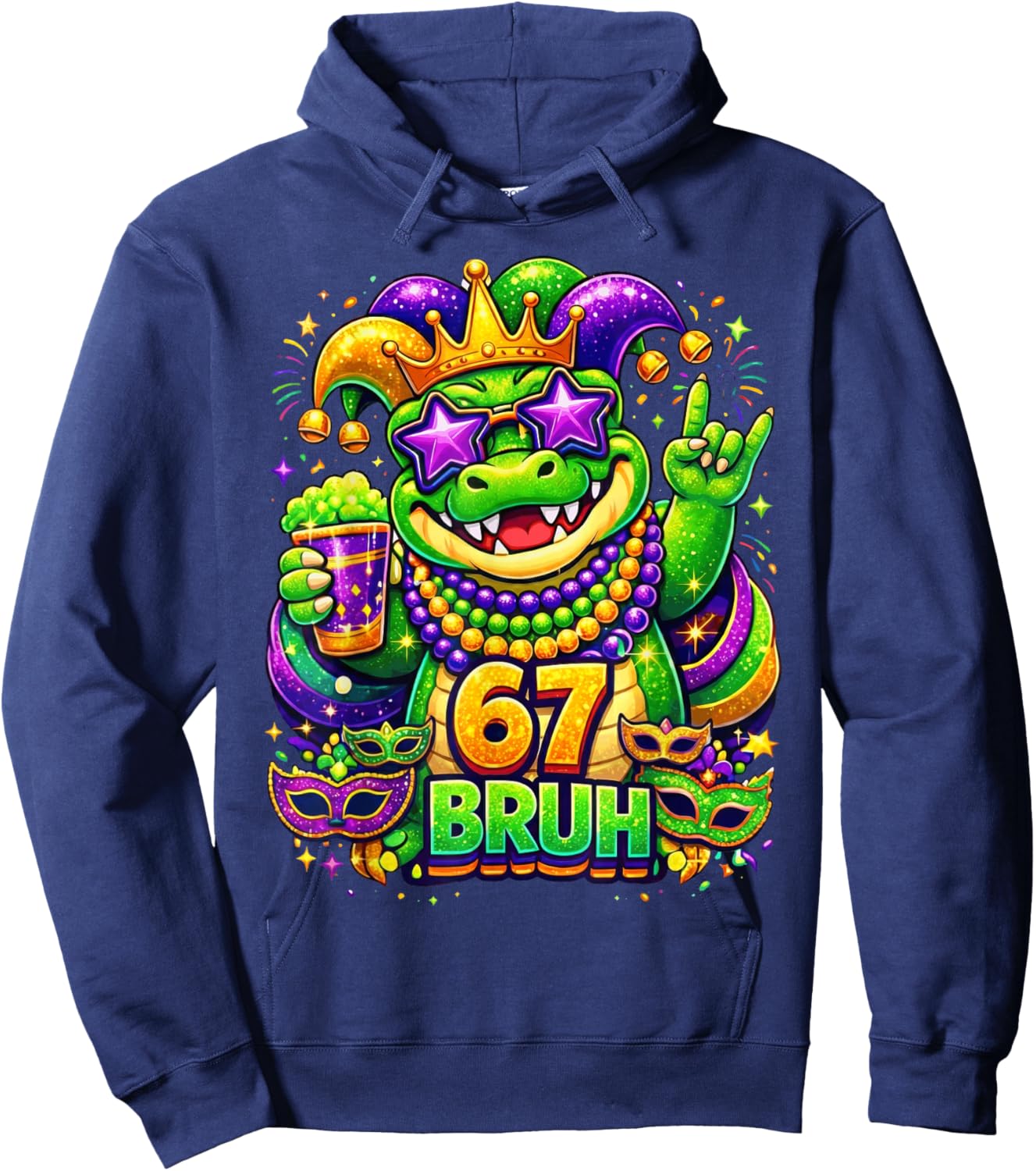 67 Mardi Gras Party Alligator Mardigator Six Seven Bruh Boys Hoodie - Hoodie | Navy