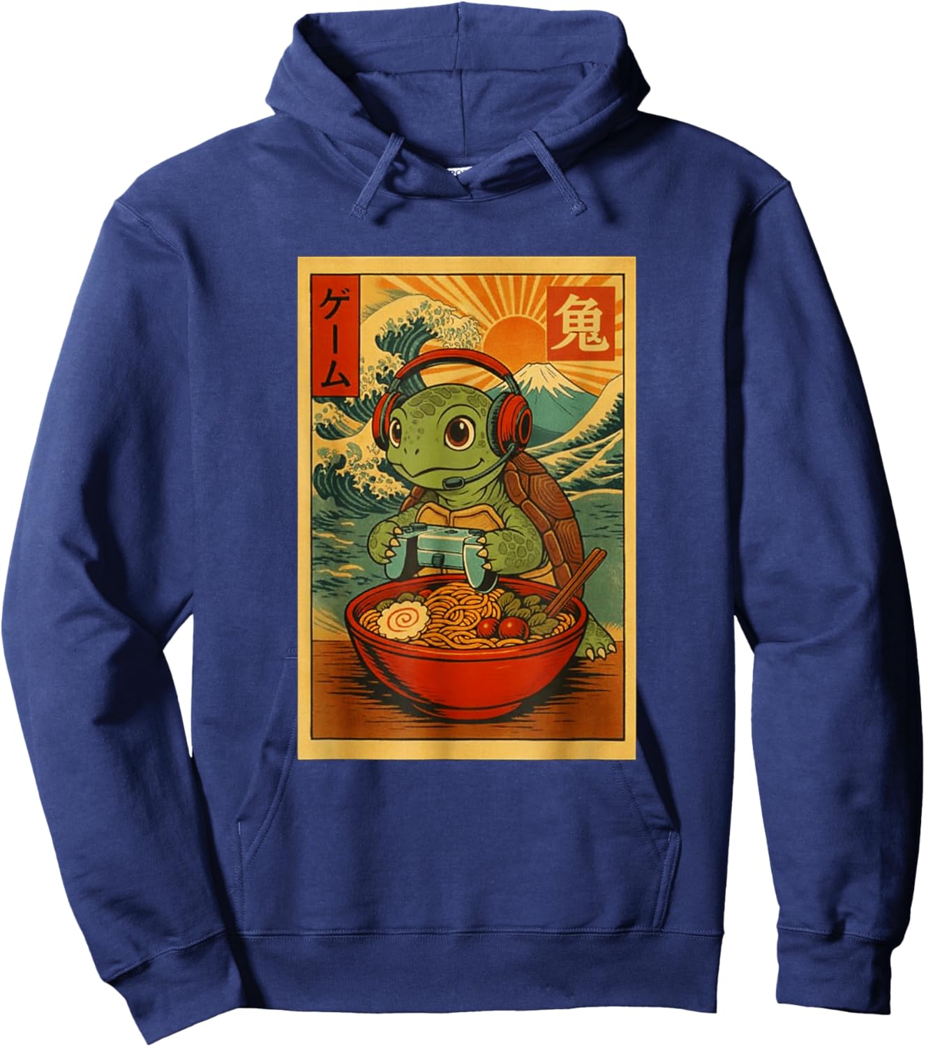 Japanese Ramen Turtle Gamer Ukiyo-e Great Wave Retro Art Hoodie - Hoodie | Navy