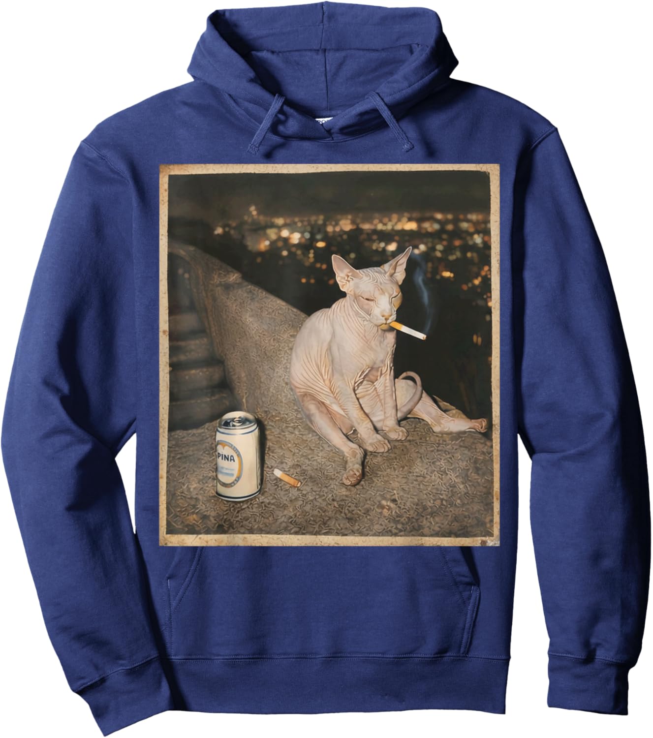 Smoking Sphynx Cat Meme Funny Cat Smoking Cigarette Hoodie - Hoodie | Navy
