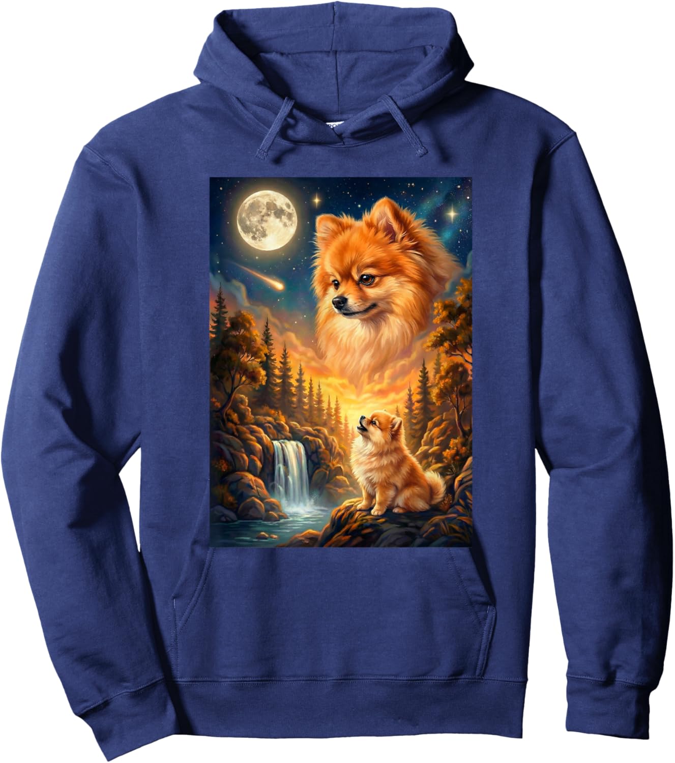 Howling to The Moon Meme Animal Dog Pomeranian Hoodie - Hoodie | Navy