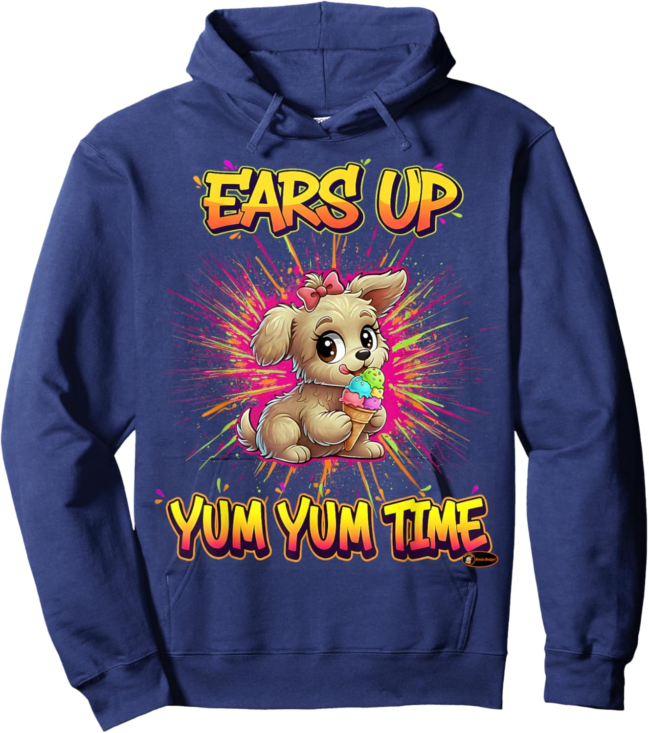 Ears Up Yum Yum Time Cute Puppy Design for Kids Dog Lovers Hoodie - Hoodie | Navy