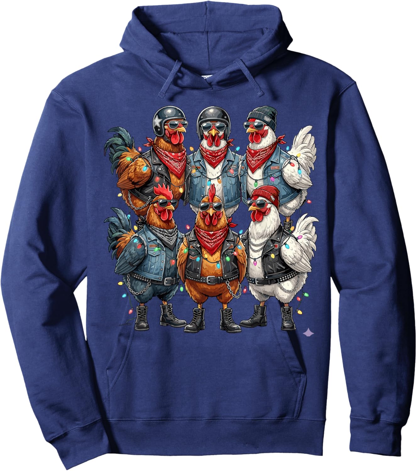 Biker Chickens Sons of Roosters Christmas Motorcyle Birds Hoodie - Hoodie | Navy