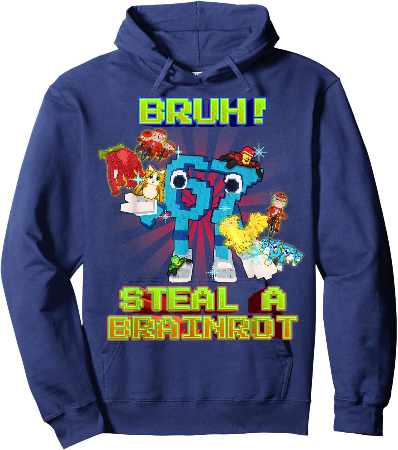 Bruh 67 Six Seven with Every Brainrots for Boys Kids Teens Hoodie - Hoodie | Navy