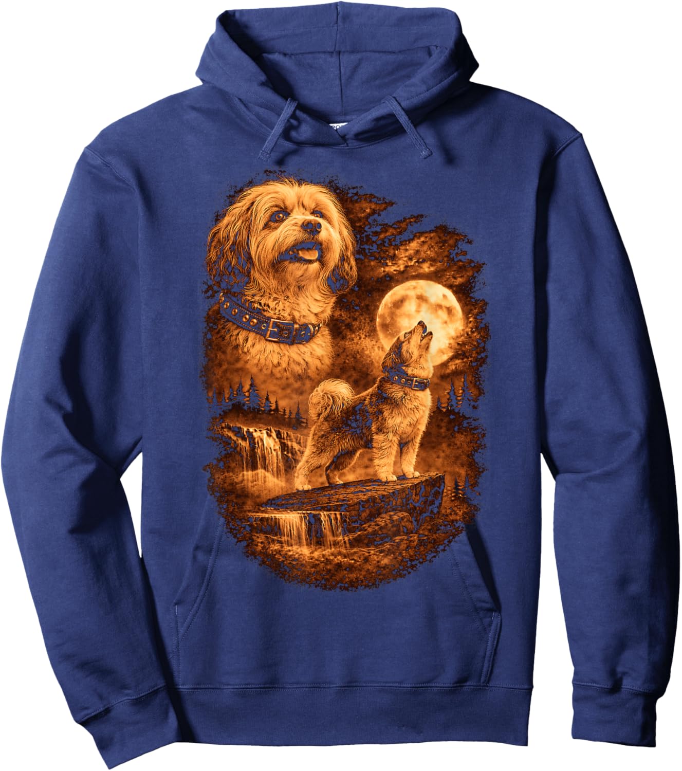 Havanese Howling Moon Dog Fantasy Forrest Wilderness Hoodie - Hoodie | Navy