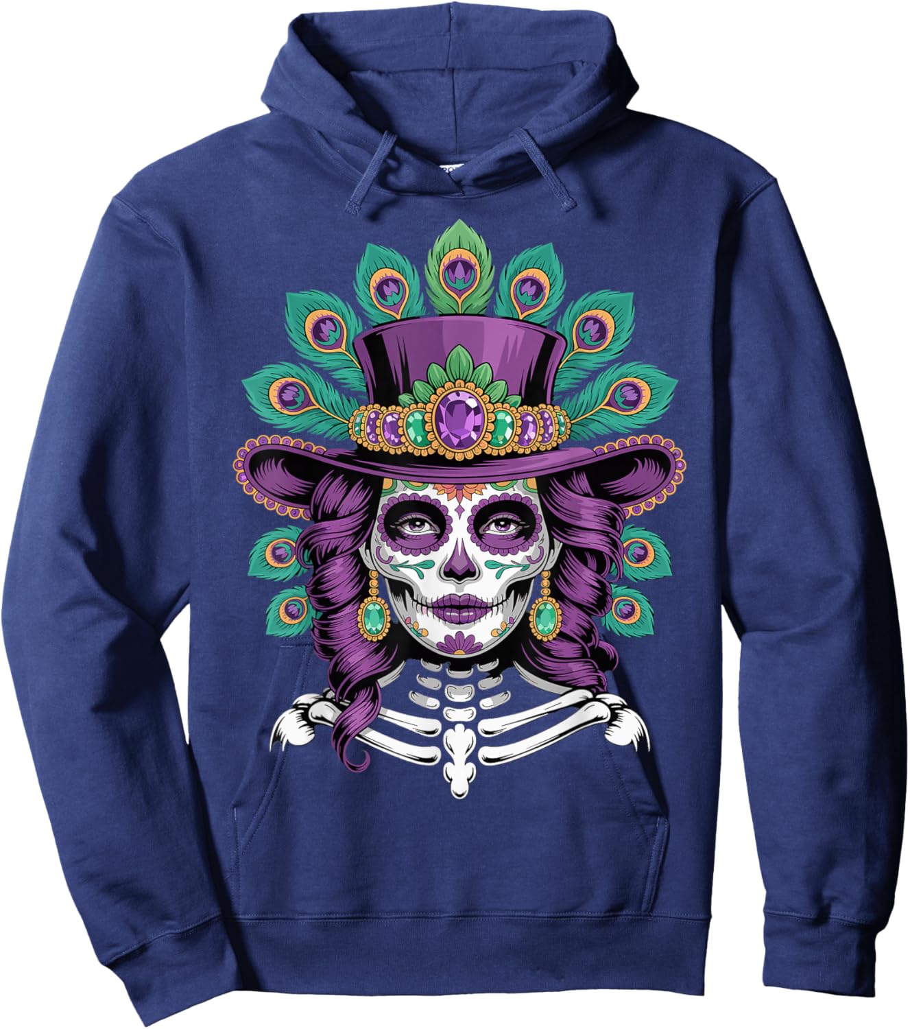 Mardi Gras Sugar Skull Mardi Gras Carnival Party Women Girl Hoodie - Hoodie | Navy